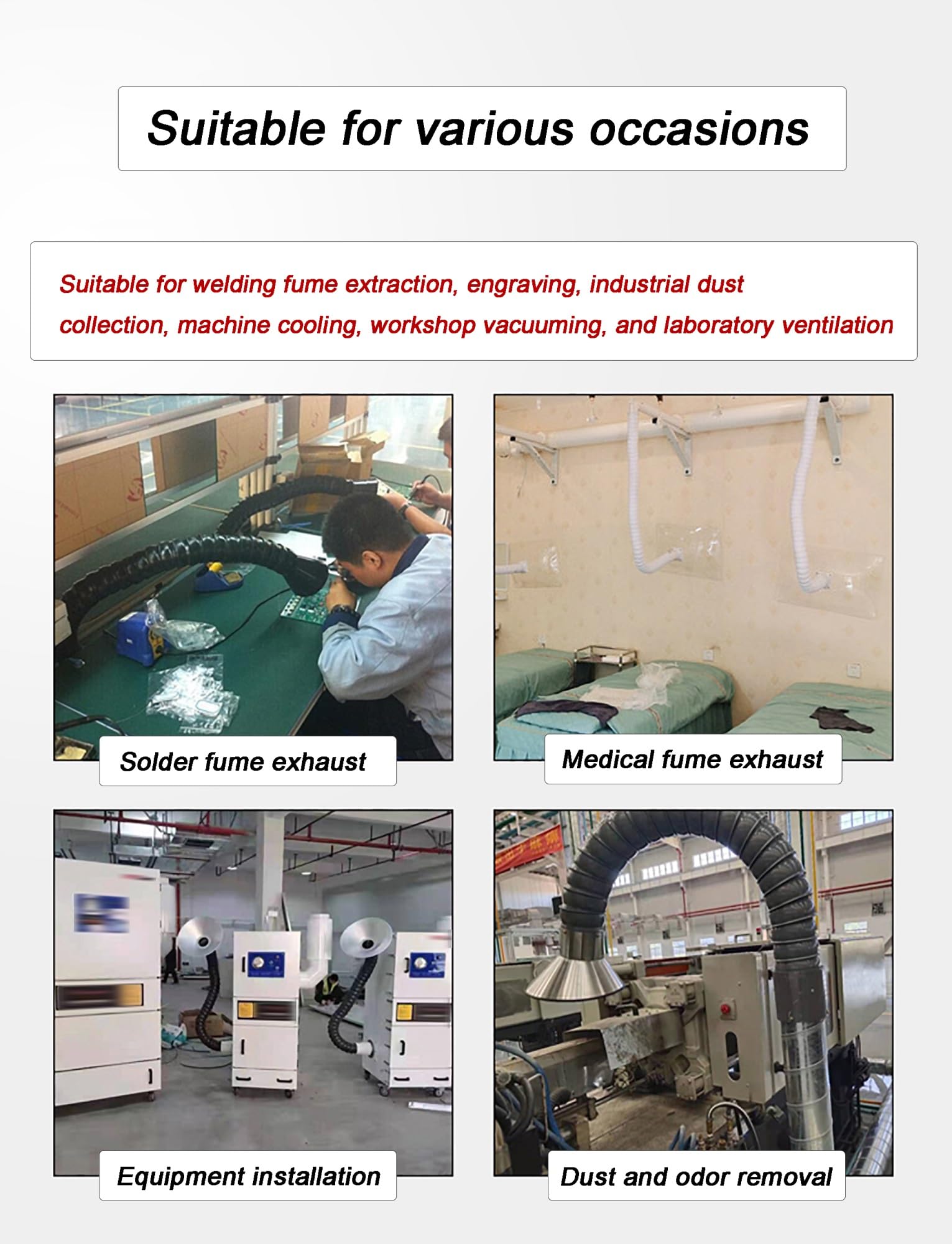 Articulated Fume Extractor Arm 50mm 75mm with Square Hood 31.5/78.7 inches(Dia50mm,L80cm/31.5in)