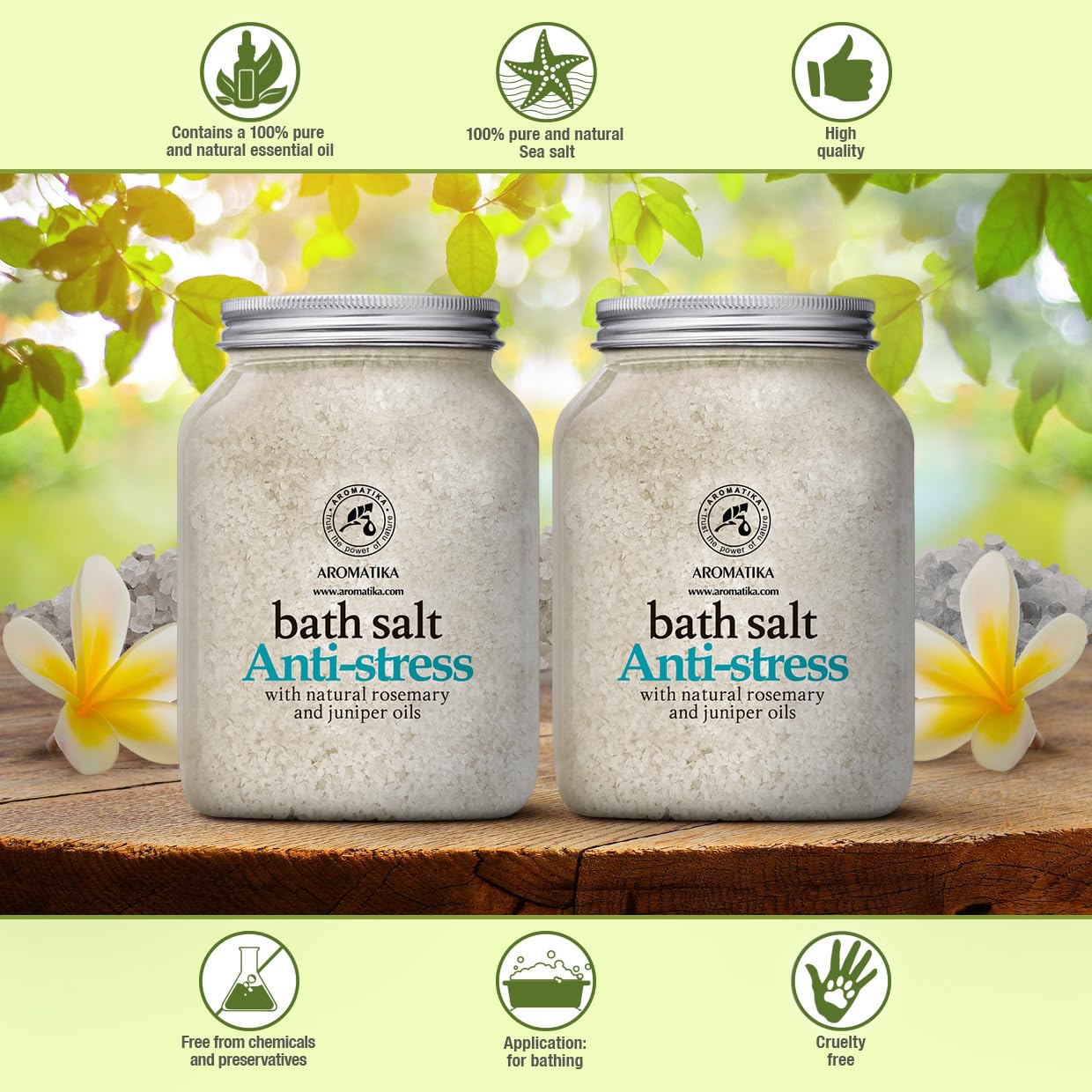 Sale da Bagno Antistress - set 2х1300g - Sale Marino con Olio Essenziale di Rosmarino e Ginepro - Cura del Corpo - Bellezza - Relax - Aromaterapia