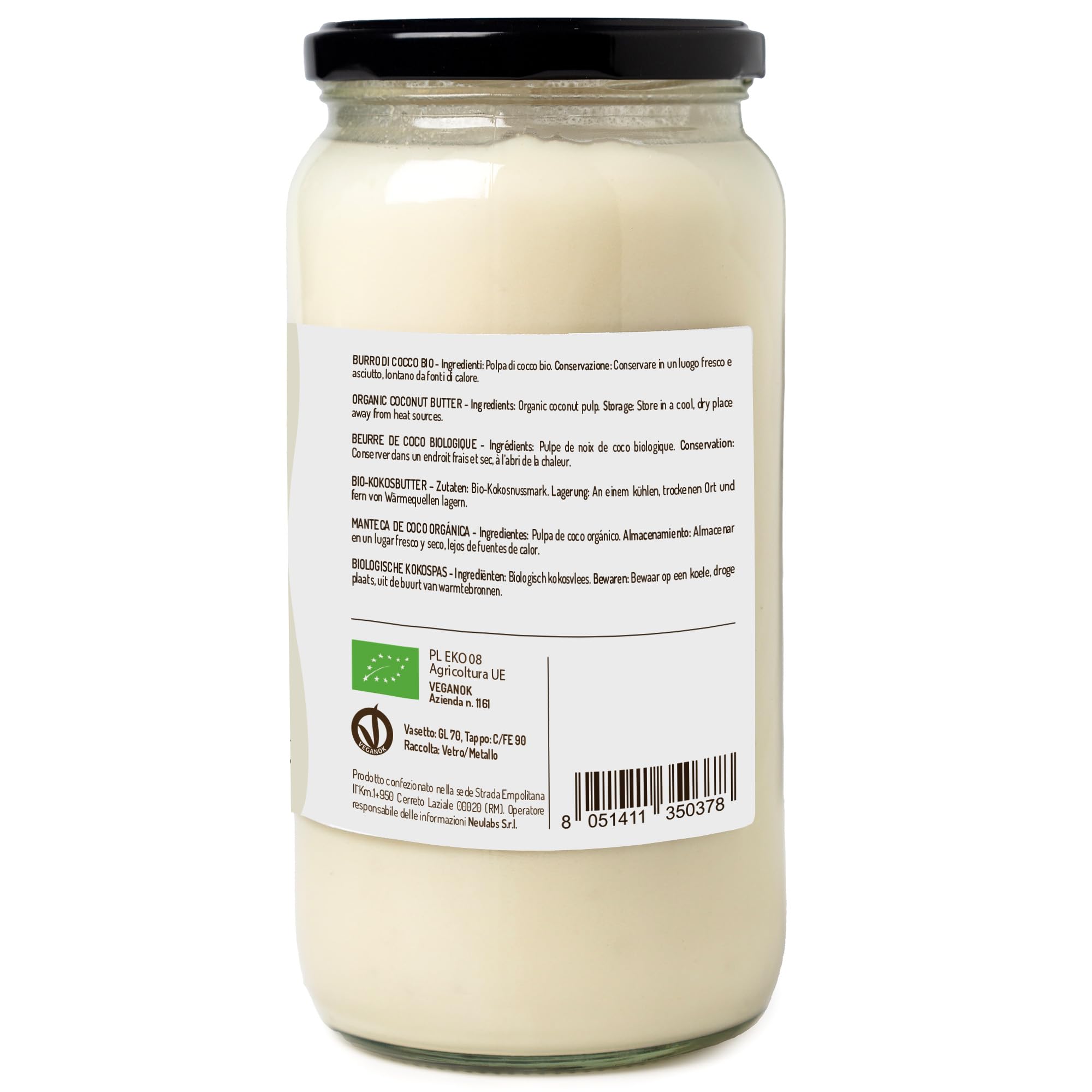 Crema de Coco Ecológica - 1l. Mantequilla de Coco Ecológica Extraída en Frío Sin Azúcar. Ideal para cocinar dulces de coco y pasteles veganos. No untable. Mantequilla Cruda