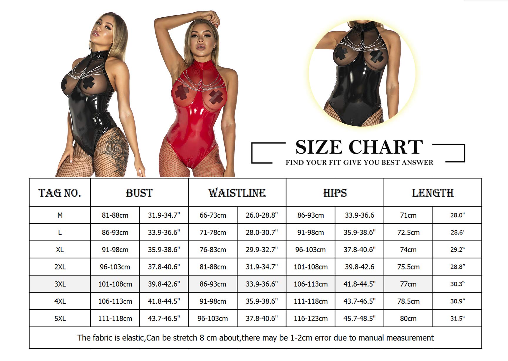 Dessous Femme Lingerie Sexy en Wetlook Body en Cuir Clubwear Combinaison Courte Latex Catwoman sans Manches Catsuit Jumpsuit avec Fermeture éclair S-5XL.