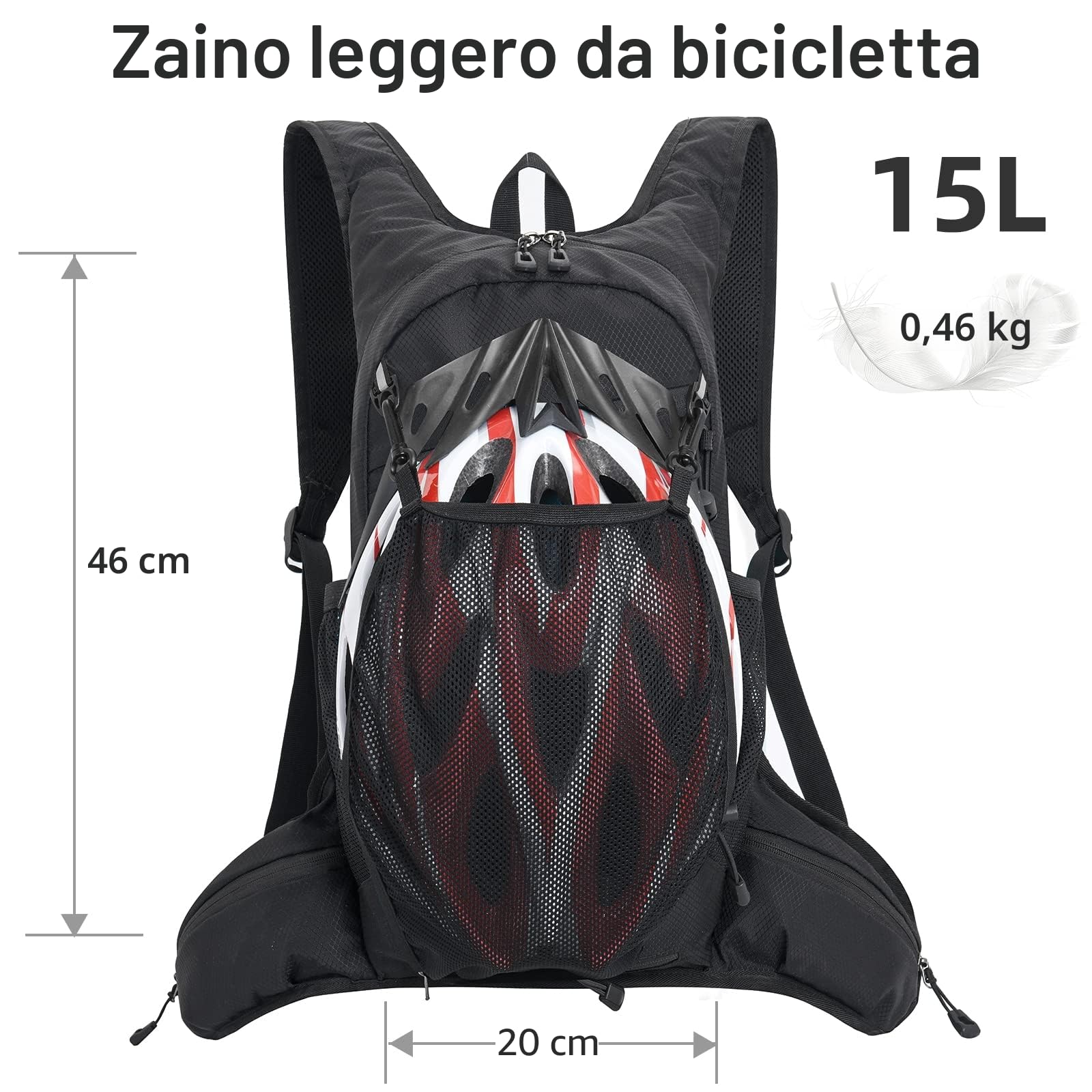 Zaino bici MTB escursione 15L – Leggero e Versatile per Ciclismo, Escursionismo, Running e Trekking – Zaino Idratazione per Sport all'Aria Aperta
