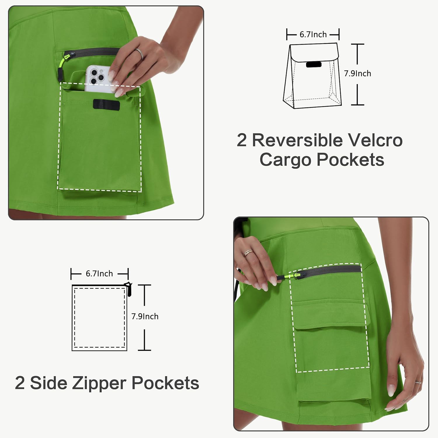 Women's Hiking Cargo Skort Skirt High Waisted Golf Dressy Casual with Zipper Pockets Workout Sport Quick Dry Skirts - Image 4