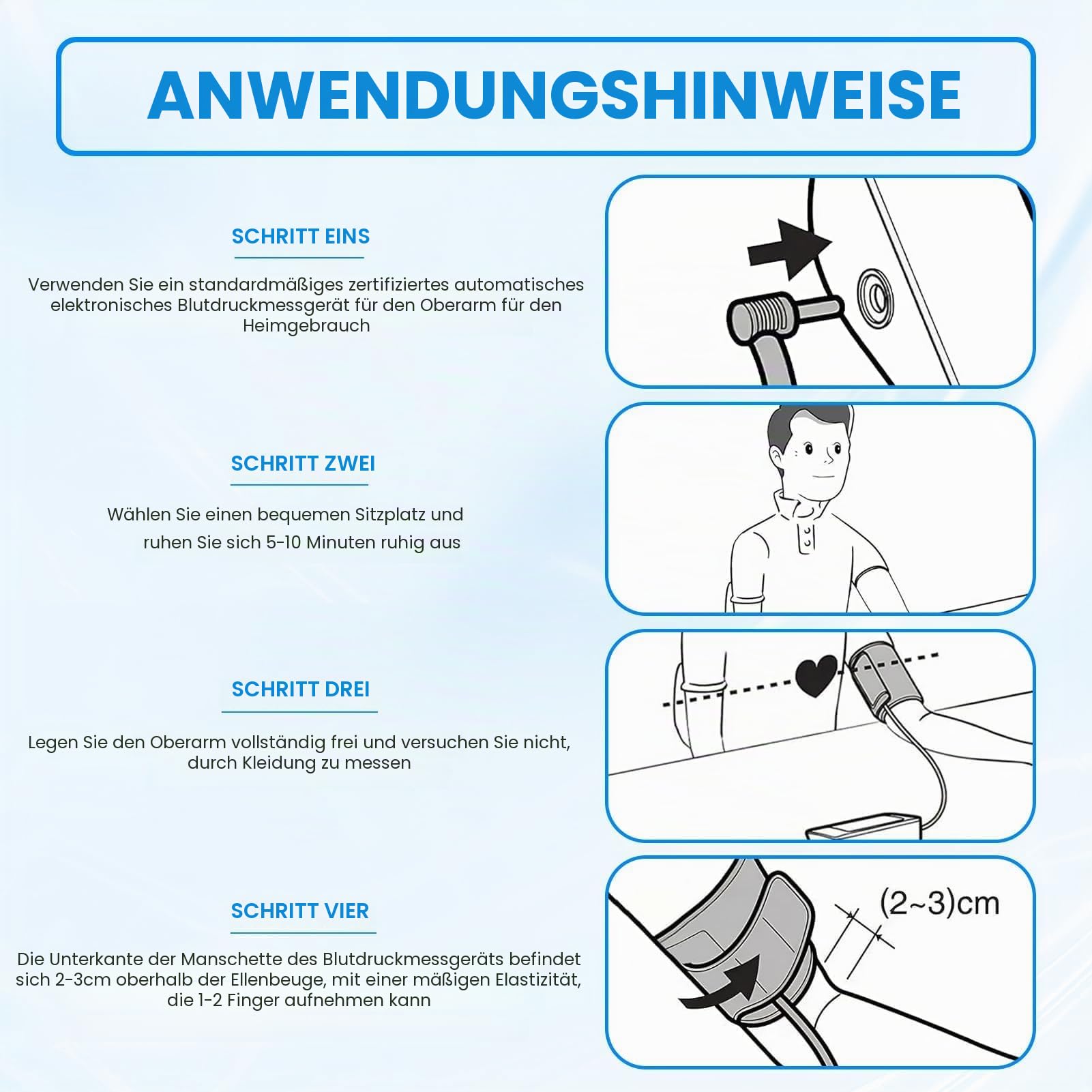 Blutdruckmanschette für Maschine, 22–42 cm, mittlere Blutdruckmessgeräte-Manschette mit 6 Universalanschlüssen, verstellbarer digitaler BP-Monitore, Ersatzgurt für Erwachsenen-Oberarm