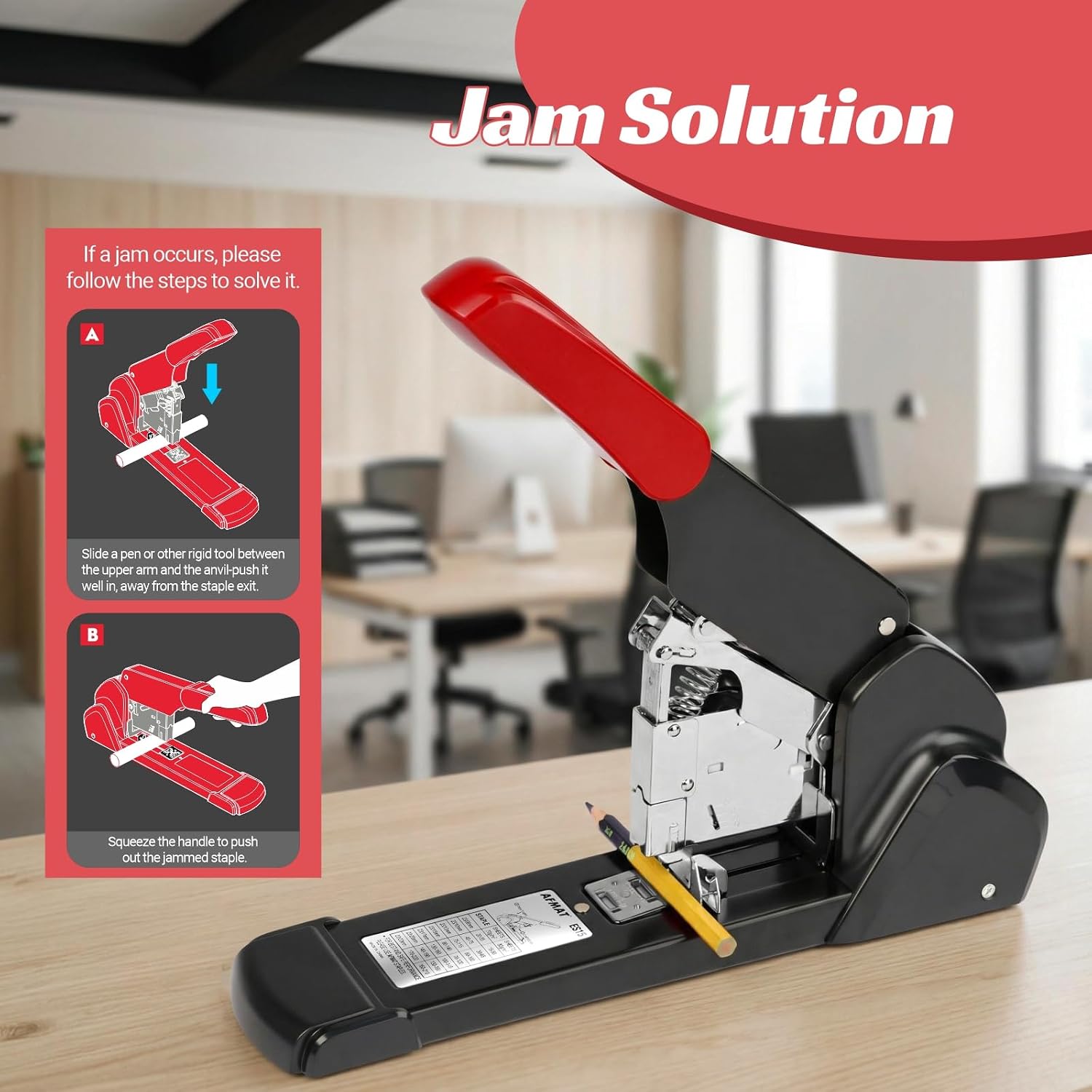 AFMAT Heavy Duty Stapler, 210 Sheet Staplers for Desk with 7000 Staples, Jam-Free, 50000+ Uses, 60% Reduced Effort, Easy Reload, Adjustable Paper Guide, Large Metal Manual Office Staplers, ES15