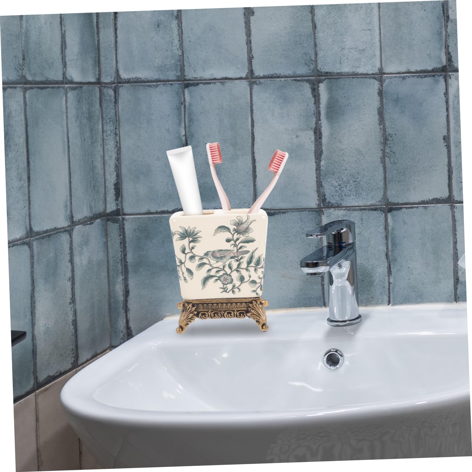 Porta Spazzolini da Bagno in Ceramica Stile Vintage Europeo da Tavolo | Compatto, Semplice Nel Trasporto, Design Multifunzione, per Famiglie e Coppie, Uso Domestico Quotidiano