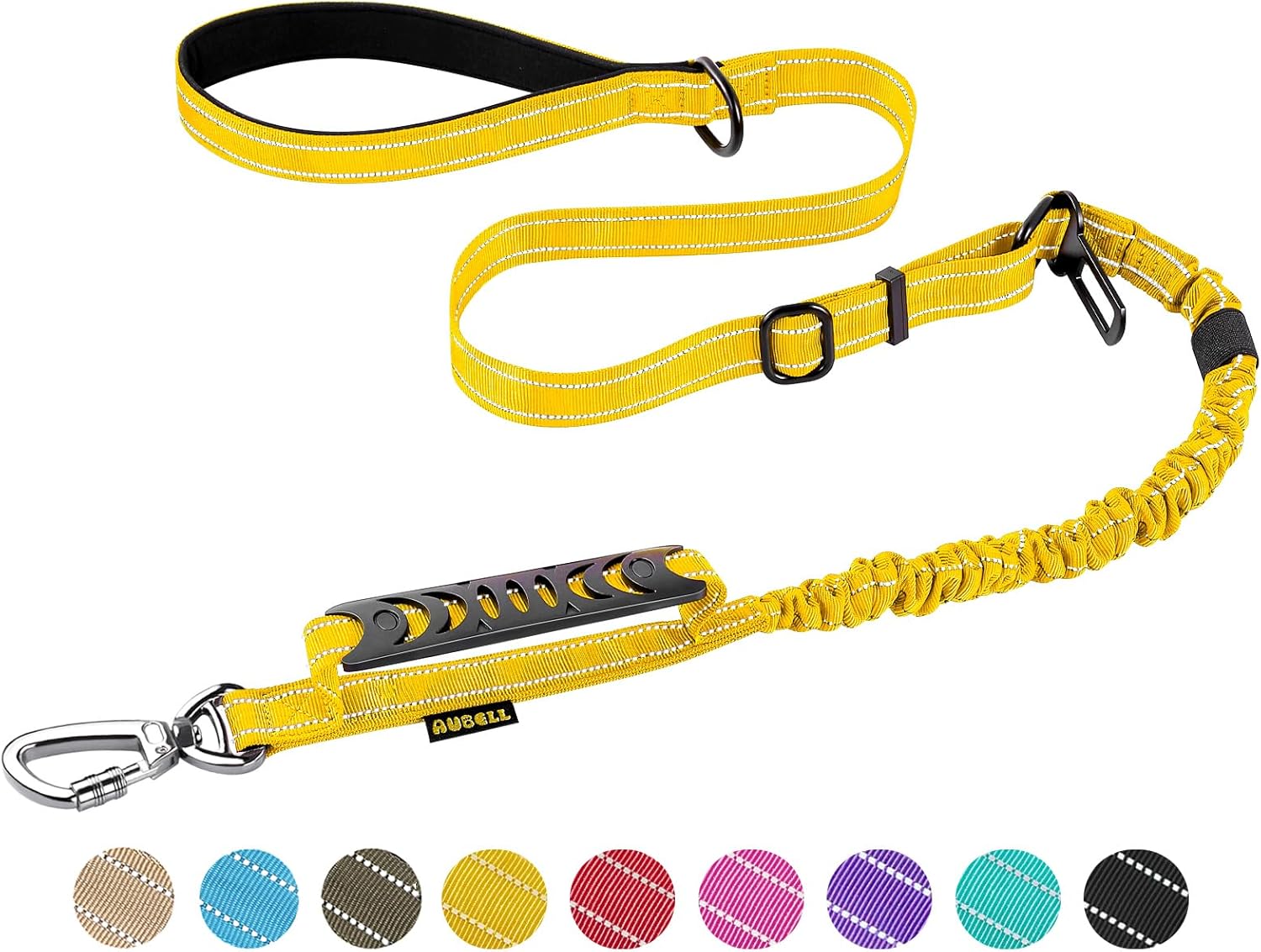 AUBELL Dog Leash, Dog Leash for Large Dogs, Adjustable Dog Leash with Car Seat Belt and Padded Handle, Heavy Duty Dog Leashes for Medium Dogs Training Walking, 4-6ft Strong Bungee Dog Leash, Yellow