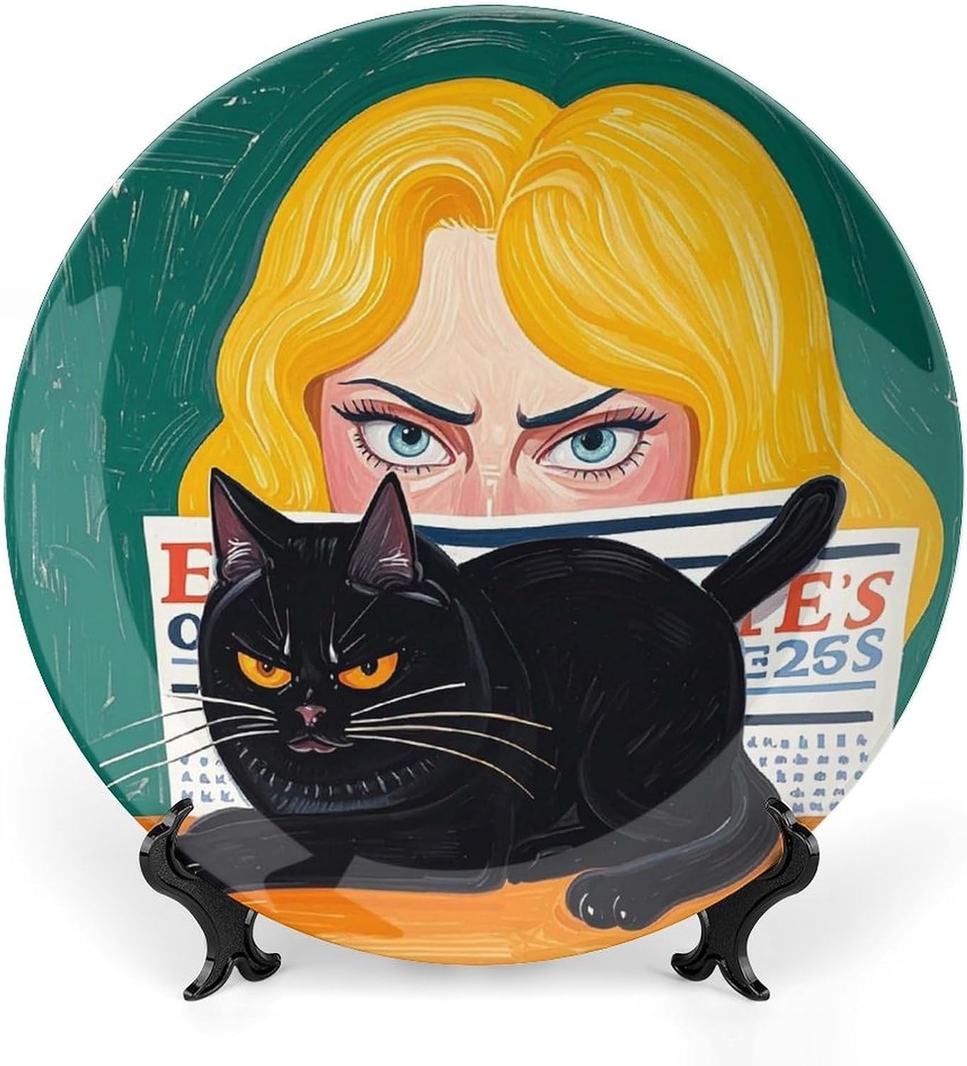 Scary Woman Printed Bone China Decorative Plate with Display Stand Ceramic Wall Decor Plates Porcelain Dishes Dinner Plates Art Crafts Ceramic Ornaments 8inch