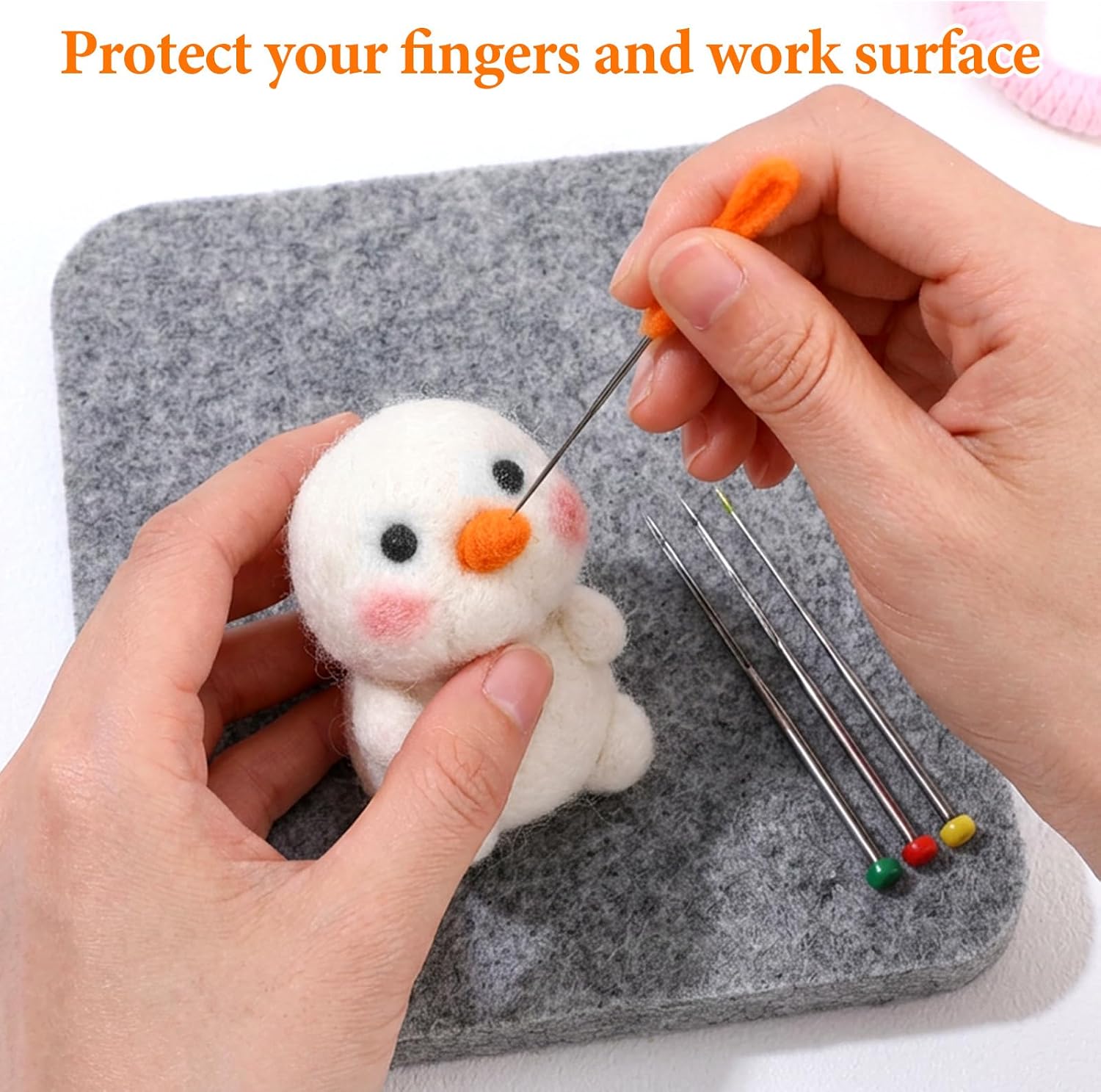 Giloaou 3-Pack Wool Needle Felting Pad, Needled Felting Mat Set with Leather Finger Guards, Thick Firm Blocking Mat for Precision Crafting, 6.3x6.3x1 Inch