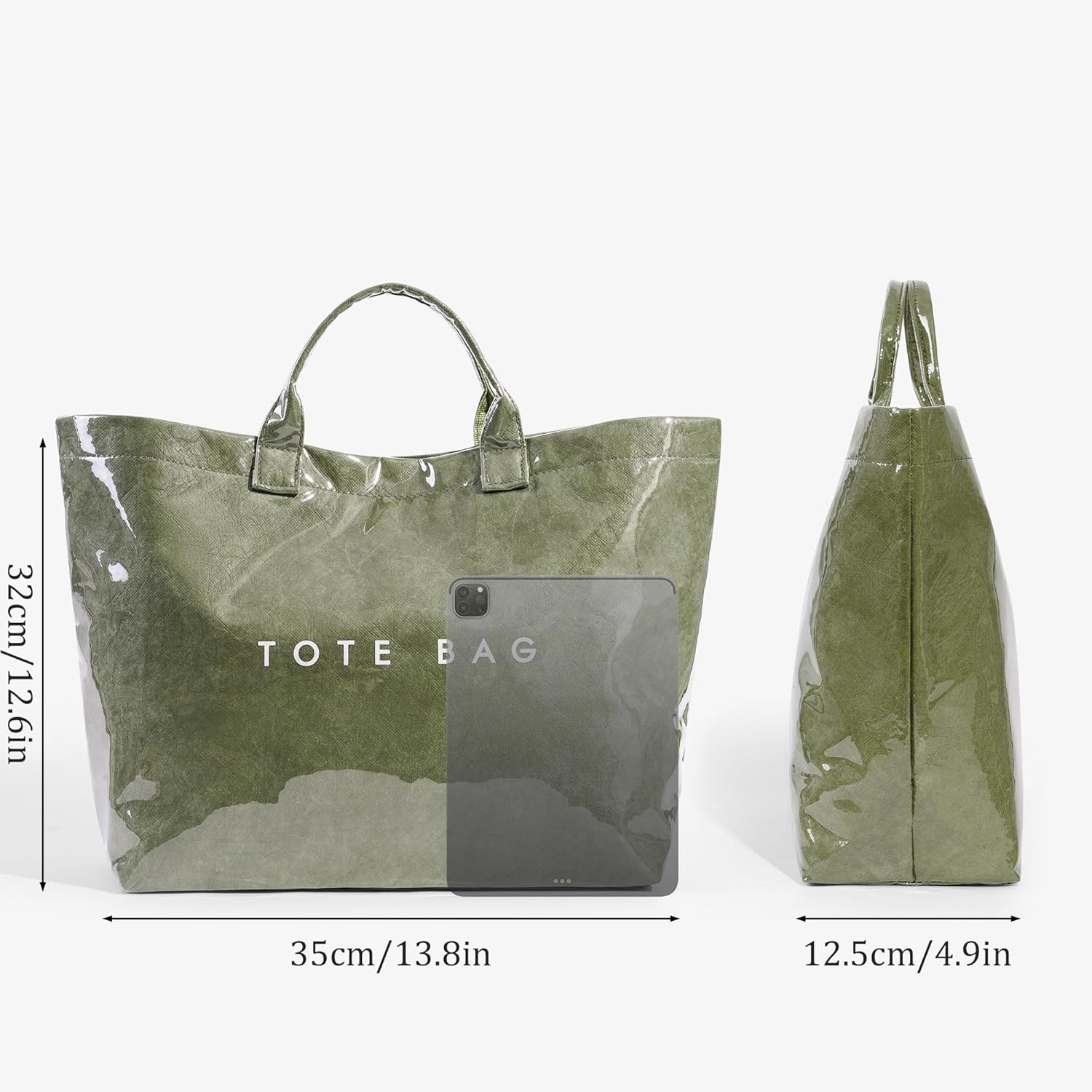 Lushandy Striped PVC Tote Bag for Women, Checkered Plastic Tote Bag for Beach Pool Large Plaid Letters Print Hobo Handbag - Image 5