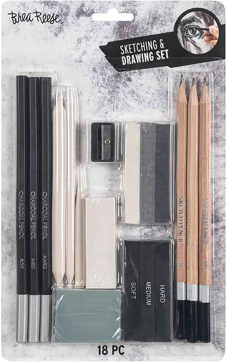 Brea Reese: Beginners Sketch & Draw Set - 18pc - Pencils-Erasers-Tools Set, Comprehensive Kit, Perfect for Multiple Techniques, Adult Art Supplies