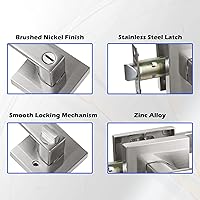 Vista 4 de USHTL01-SN-BK-6P - Manija cuadrada de privacidad para puerta de níquel cepillado sin llaves para dormitorio o baño, USHTL01-SN-BK-6P