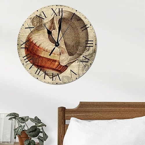 Miniatura 260 de ArogGeld Reloj de pared con diseño de estrella de mar antigua francesa, de cloruro de polivinilo, con números romanos, de 10 pulgadas, funciona