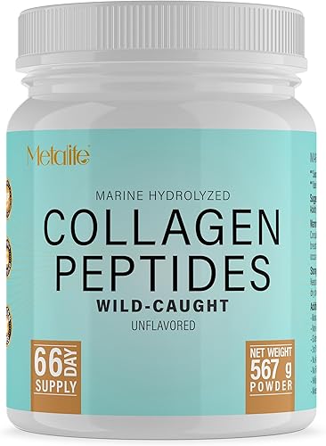 Colágeno marino en polvo de 20 onzas, 66 porciones, péptidos de colágeno hidrolizados, pescado capturado en la naturaleza, sin sabor, fabricado en