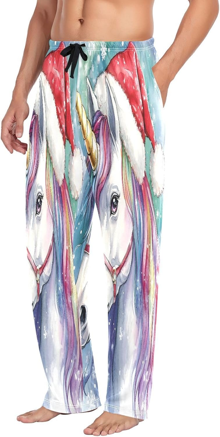 ALAZA Christmas Unicorn Men's Pajama Pants Men Cotton Pajama Bottoms with Pockets, S