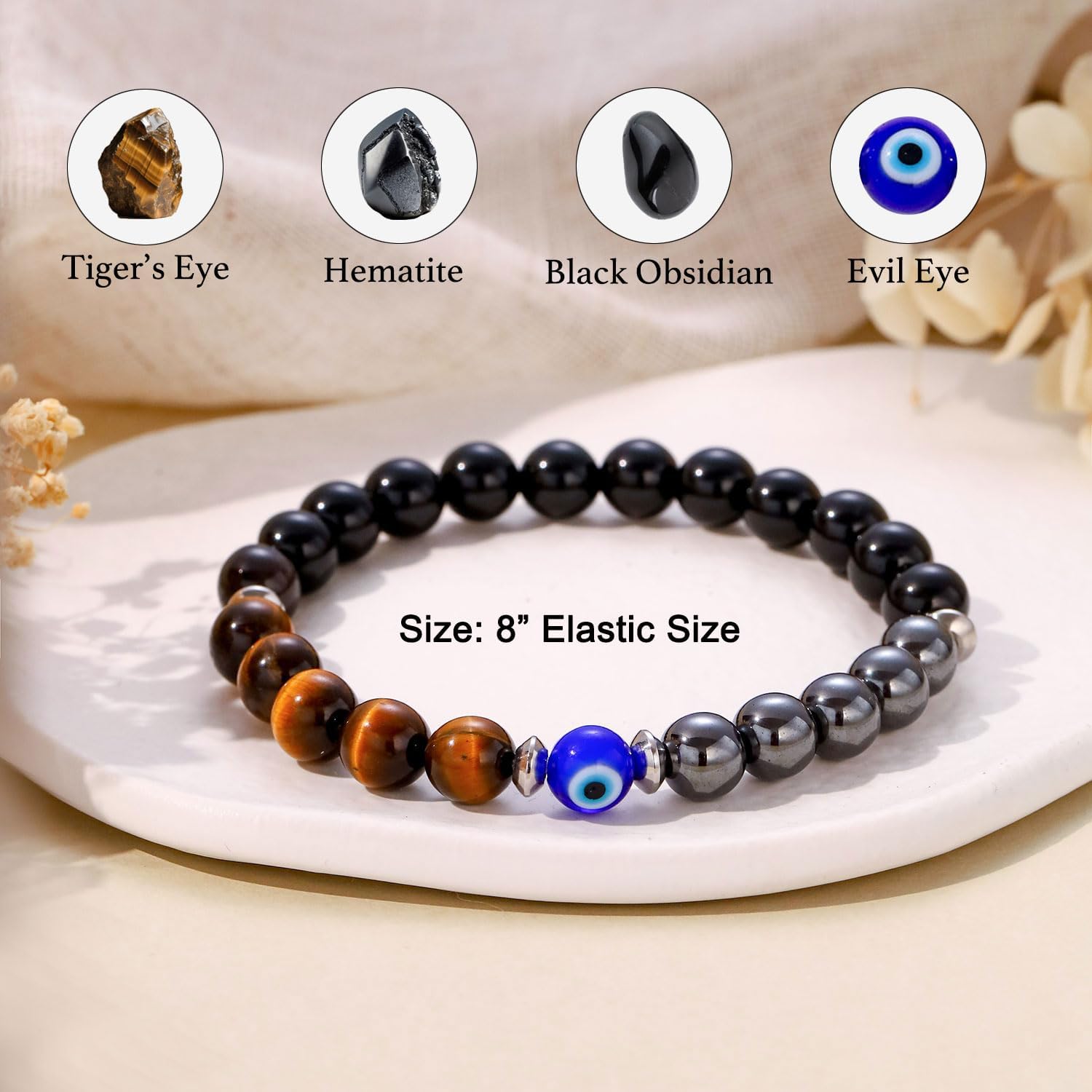 Triple Protection Beaded Bracelet for Men, Natural Stone Birthday Christmas Jewelry for Him Boyfriend Husband - Image 3