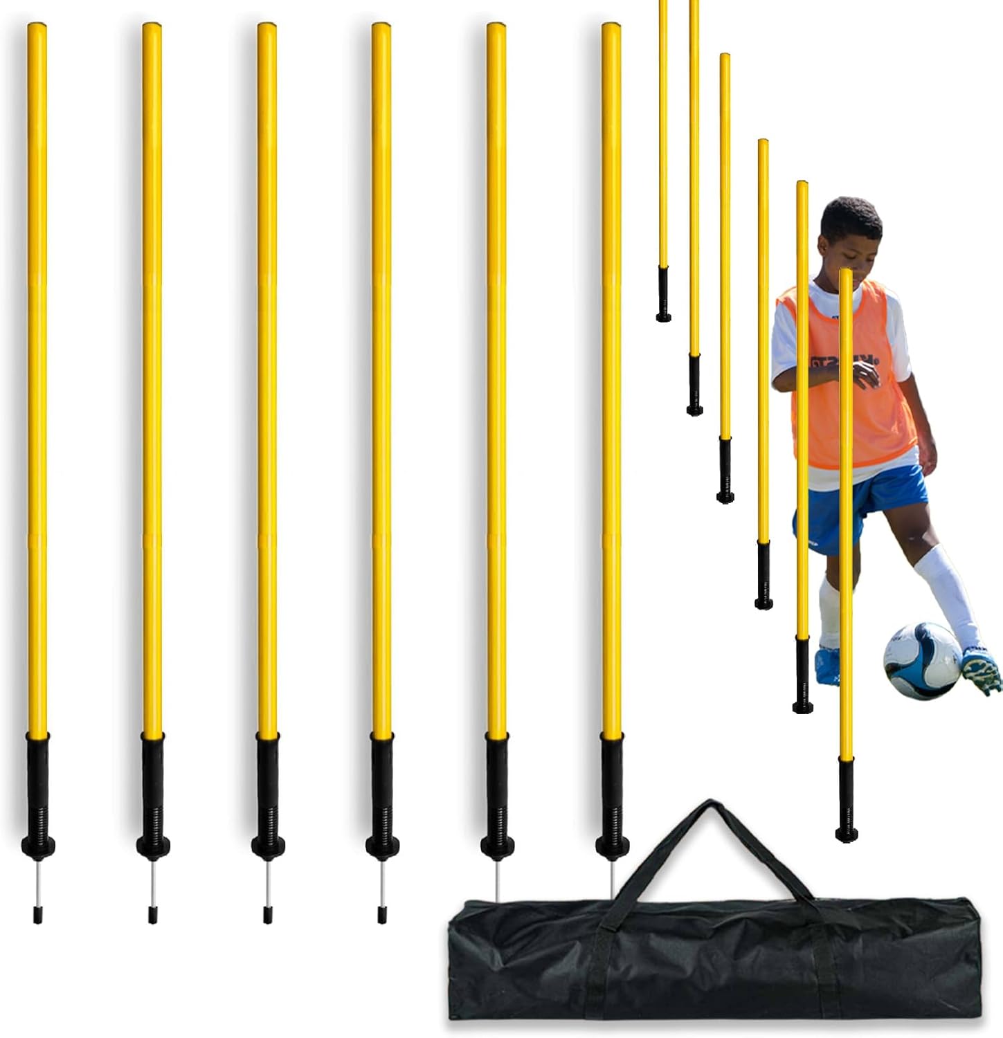Agility Training Poles Set (Rubber Base with 3.3ft/1m to 4.9ft/1.5m Poles)