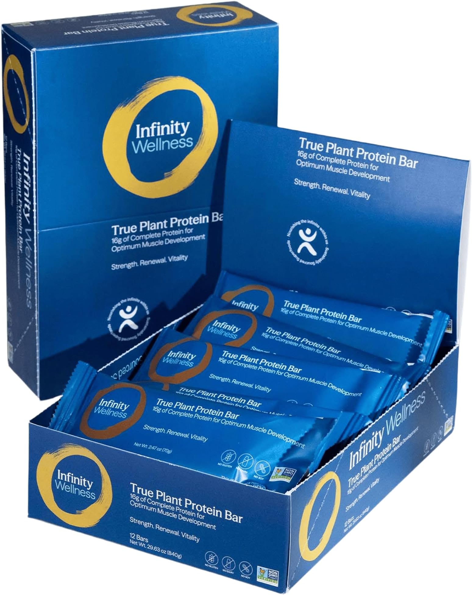 Billy's Infinity Plant Based Protein Bars, Healthy Snacks with 18g of Plant Protein, Organic, Gluten Free, Dairy Free, Soy Free, Sweetened with Dates and Honey (12 Bars)