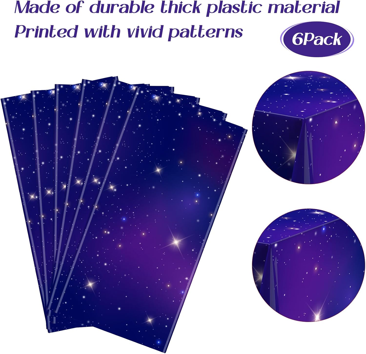 Remagr 54 x 108 Inch 6 Pcs Space Tablecloth Galaxy Table Covers Plastic for Galaxy Star Party Waterproof Birthday Wedding Birthday Halloween Holiday Decor