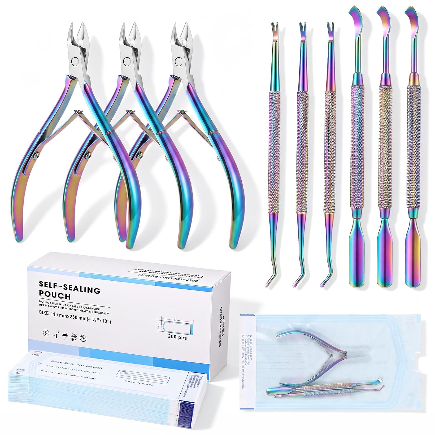 Lothee 9 Pack 3 in 1 Cuticle Trimmer Set with 200 Sterilizer Pouch, Pink