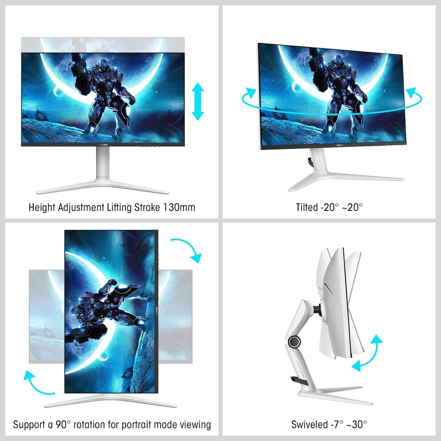 Image showing a gaming scene on the monitor with overlays for Crosshair, Timer, FPS Counter, and RTS Counter, indicating 'Exclusive Game Display Mode' and 'Adaptive Sync'.