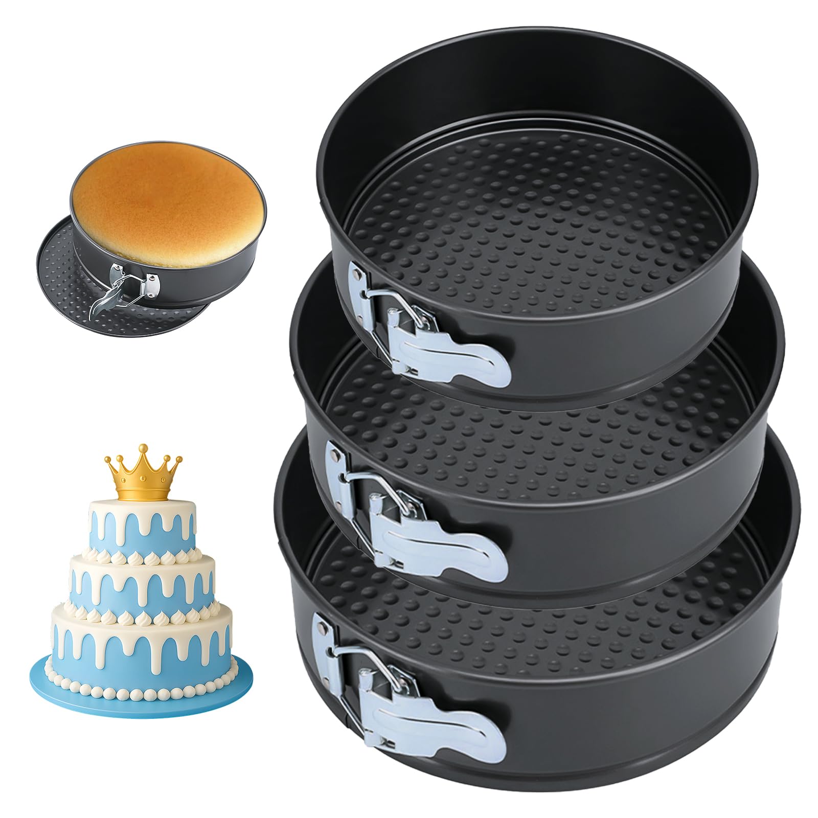 Tortiera 18 cm/20 cm/22 cm, Tortiera Apribile Forma Rotonda con Rivestimento Antiaderente, Acciaio al Carbonio, per Torte Quiche