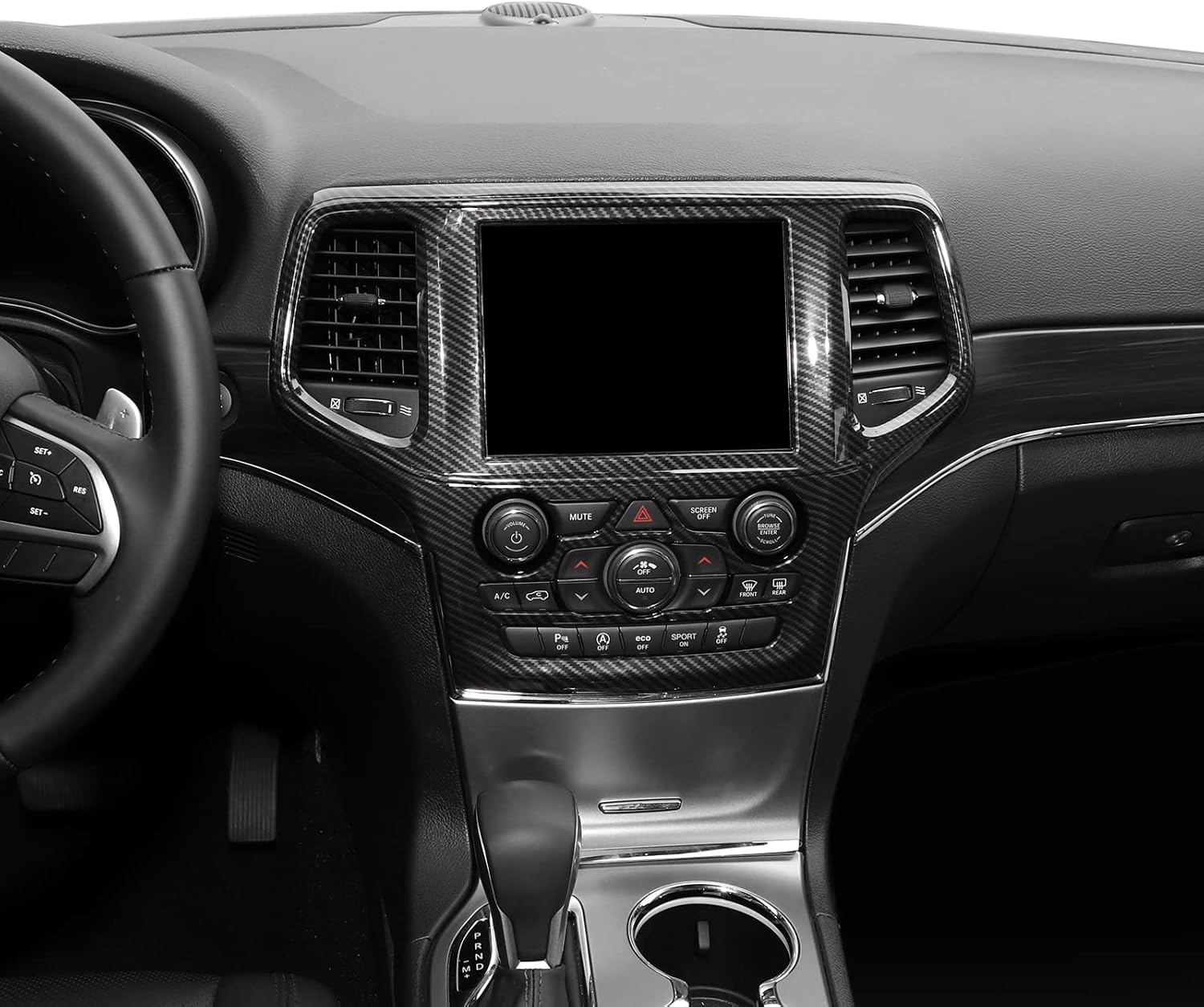 Jimen Compatible with Jeep Grand Cherokee 2014-2018, Center Console Navigation GPS Radio Panel Trim Cover (Carbon Fiber)