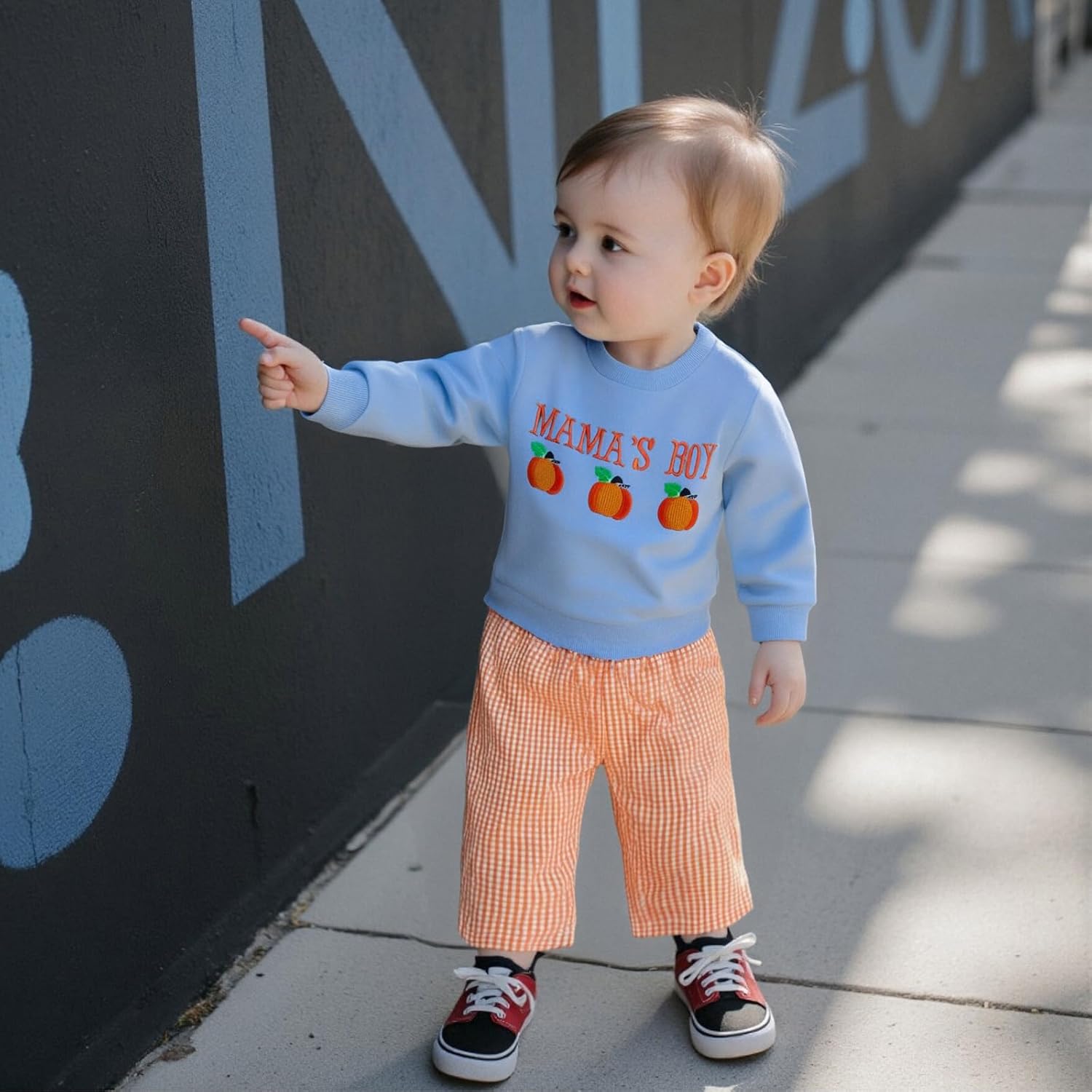 Kuriozud Toddler Baby Boy Spring Fall Winter Clothes Outfit Embroidery Sweatshirt Tops Pants Set 6 12 18 24Months 2t 3t 4t Mama's Boy Blue 6-12 Months image 6 of 8 B0FBWHS9VL