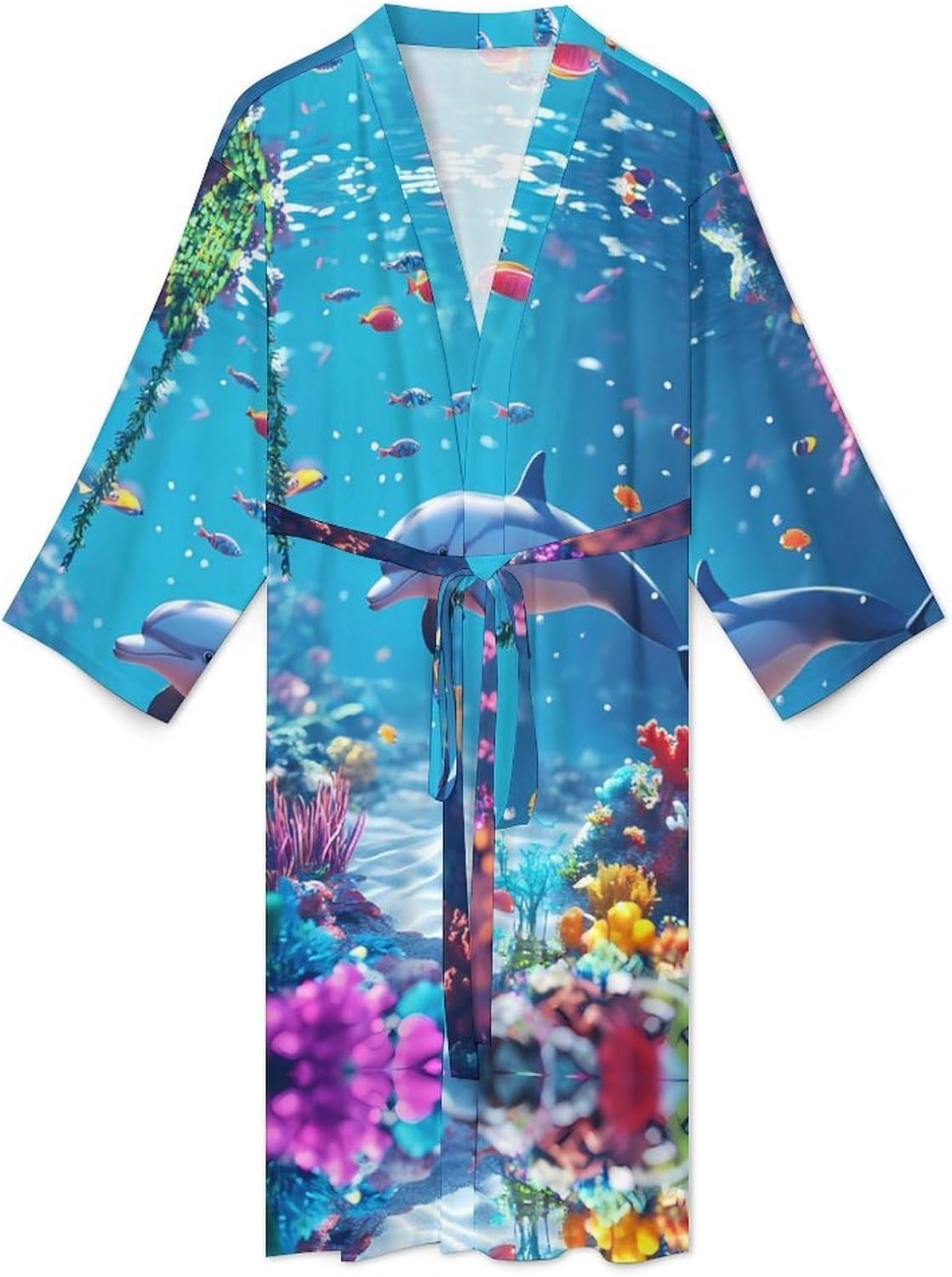Dolphin Ocean Mens Robe Long Bathrobe for Women Bath Robes Lightweight Soft Printed Sleepwear