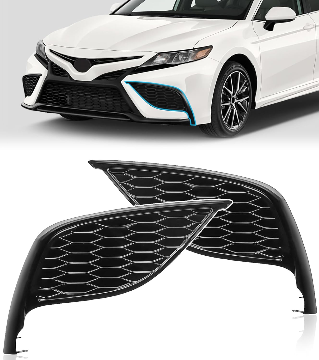 Front Bumper Fog Lamp Frame Cover Compatible with Toyota Camry SE XSE 2021 2022 2023，Gloss Black ABS Plastic Fog Light Covers, 2 Pack 81482-06200