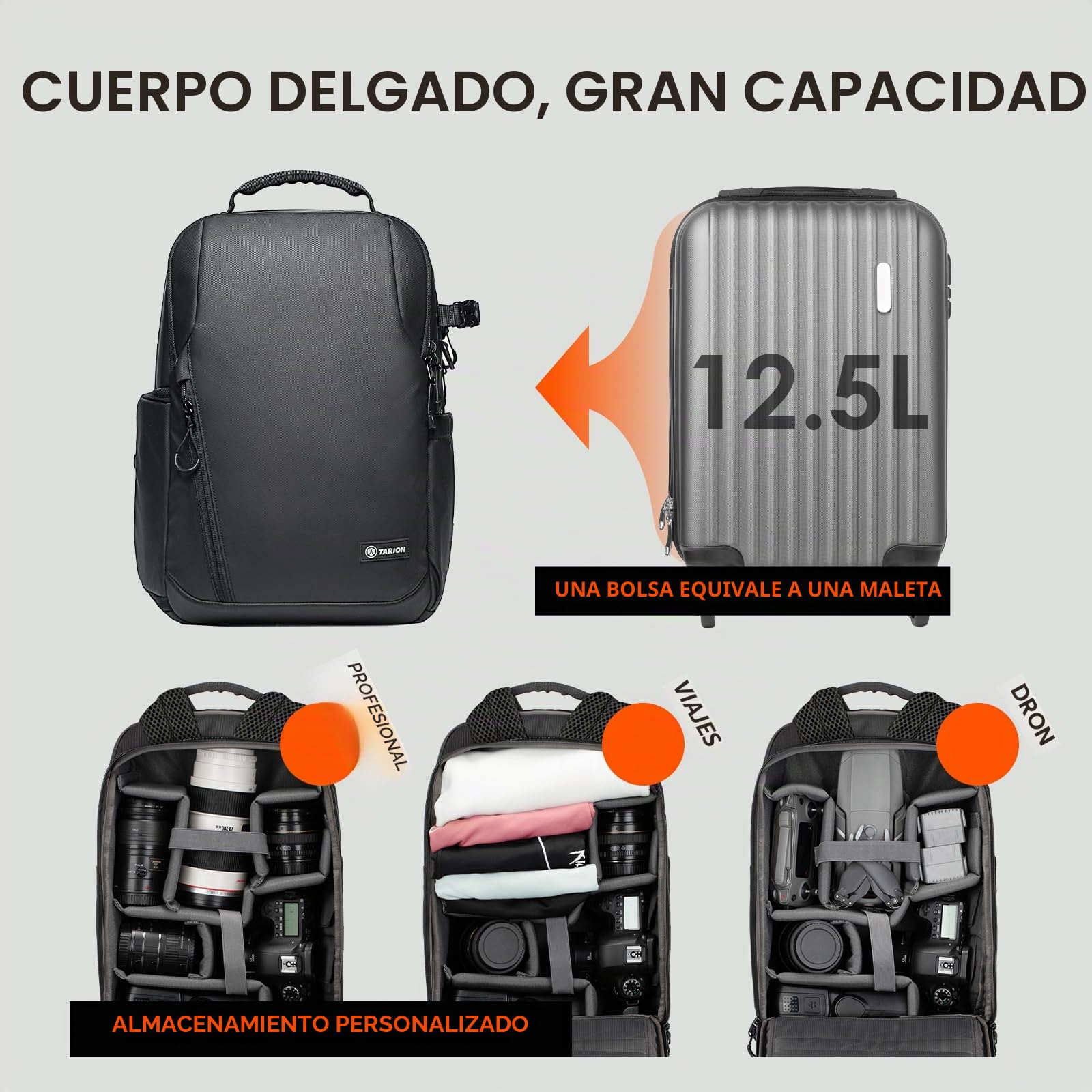 Tarion Mochila para cámara fotográfica, impermeable, bolsa para cámara SLR, mochila para cámara con compartimento para portátil de 14 pulgadas y cubierta de lluvia para cámaras SLR