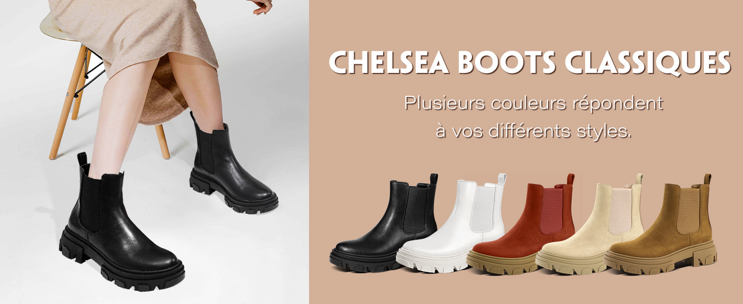 Bottes Chelsea Femme à Talon Épais - Simili Cuir - Confortables Et Style Hiver