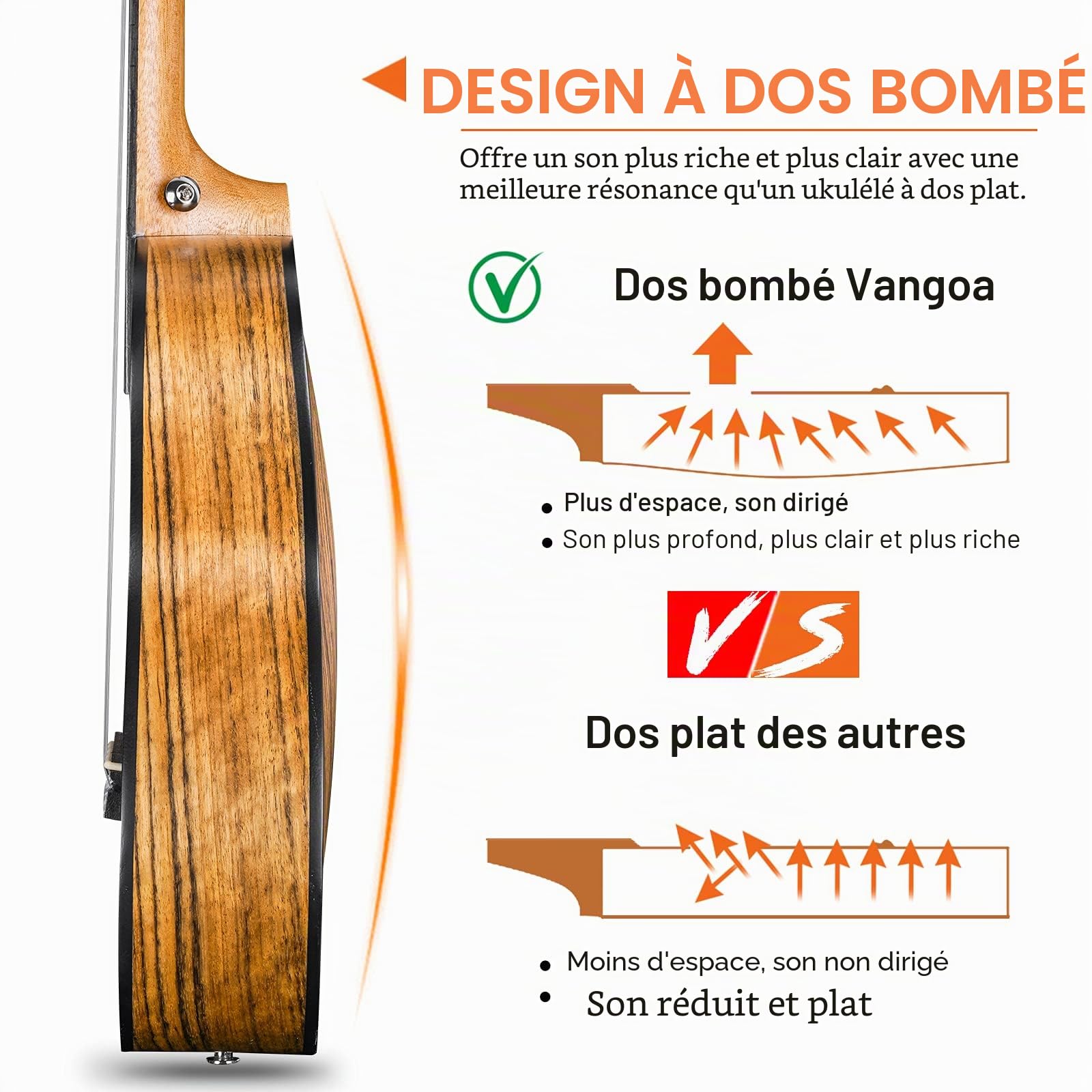 Vangoa 23 pouces Ukulélé de Concert Bois de Noyer Hawaii Ukulélé Acoustique pour Débutants Adultes avec Sac, Naturel