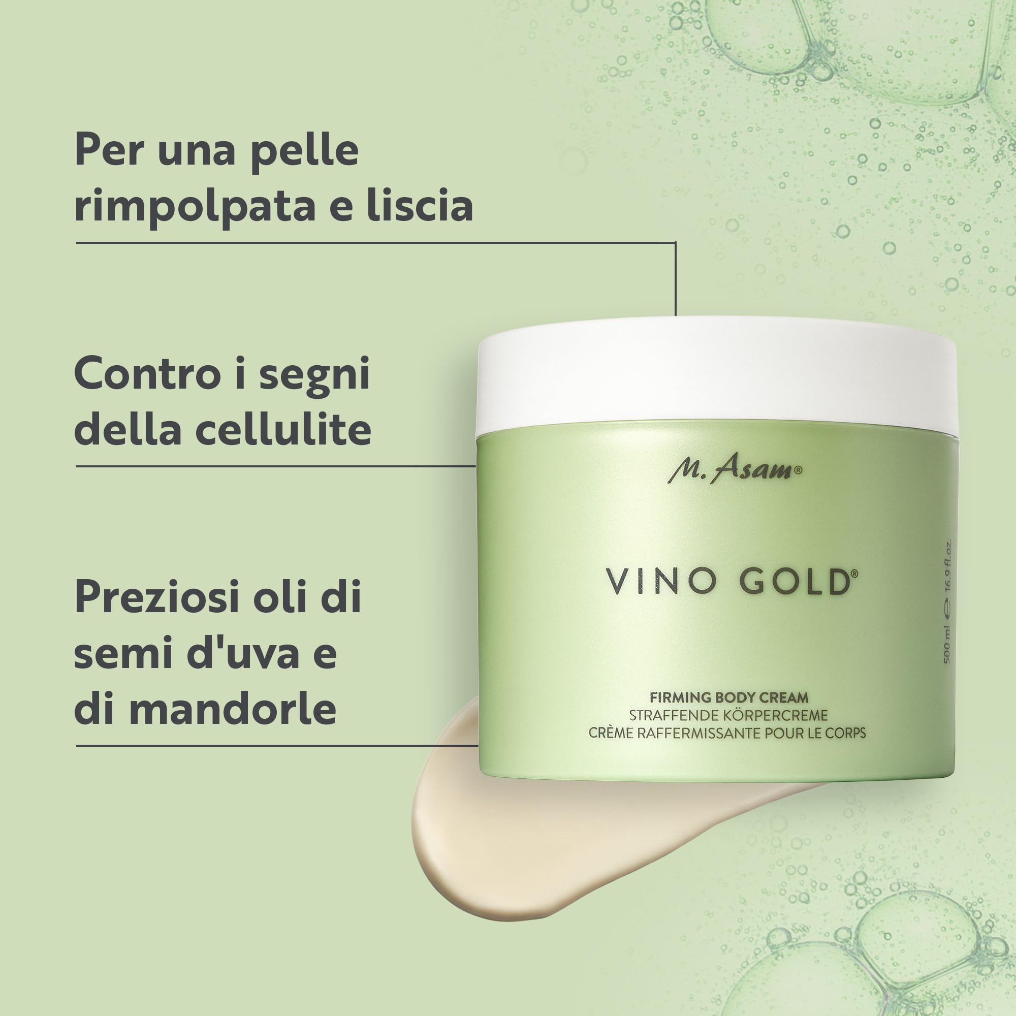 M. Asam VINO GOLD Crema Corpo Rassodante (500 ml) – Ricco Trattamento Antietà per una Pelle Liscia, Migliora l'Elasticità con Aloe Vera, Caffeina, Vitamina E e B3, Vegano