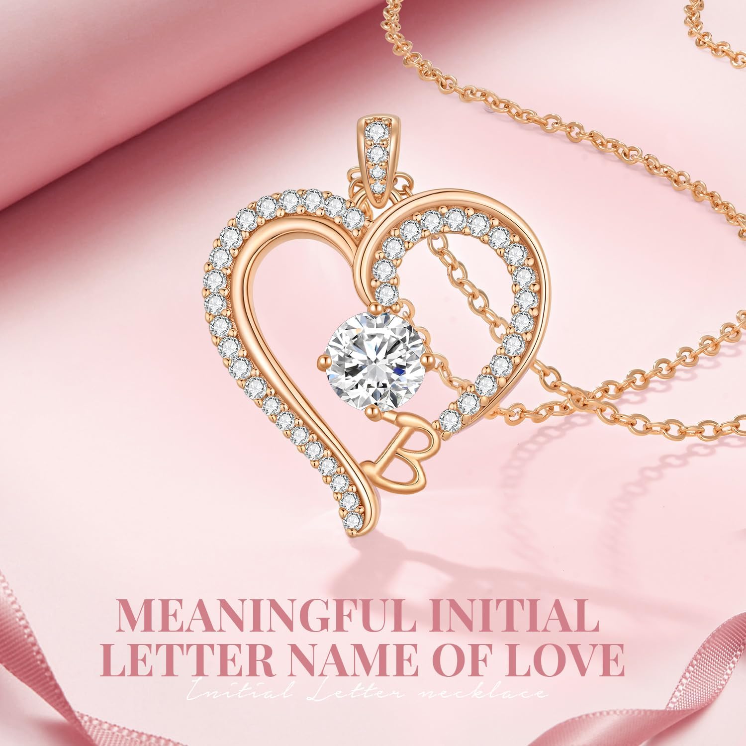 CDE Initial Necklaces for Women, Rose Gold A-Z Letter Heart Pendant Jewelry Gifts for Wife Mom Girlfriend Lady Her - Image 5