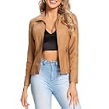 Womens Faux Leather Jacket, Casual Fashion Quilted Zip Up Suede Coat With Elastic Rib