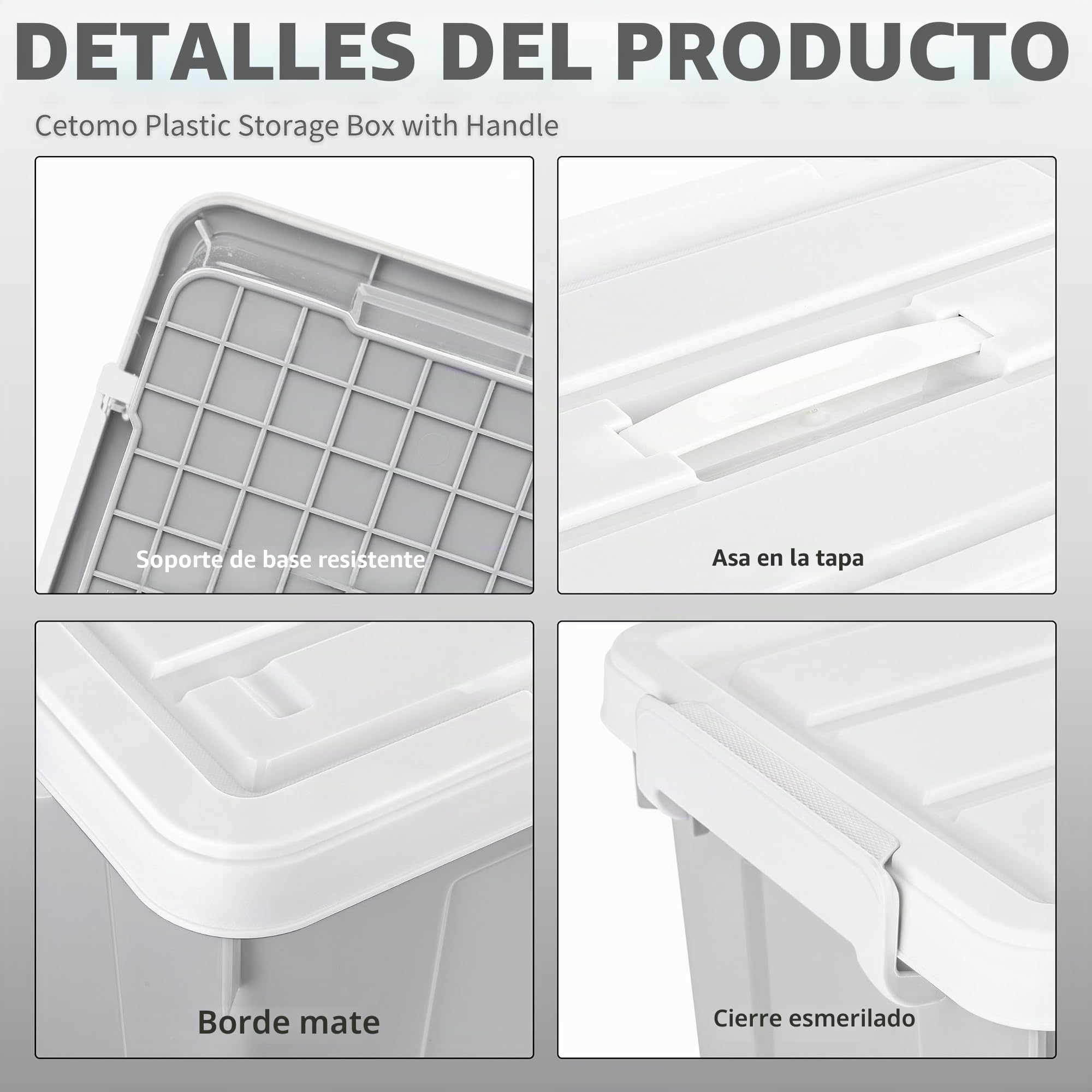 Cetomo 35L*6 Caja de Almacenamiento con Asa, Caja de Plástico con Tapa y Cierre Seguro, Contenedor de Almacenamiento Grande, Duradera, Apilable, Resistentes, Gris, Paquete de 6 de 35L