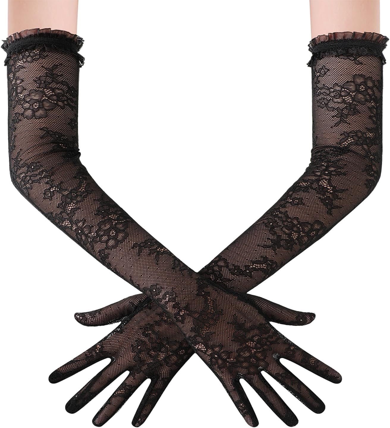 BABEYOND Lace Gloves for Women - Long Floral Gloves Stretchy Elbow Length Elegant Costume Flapper for Wedding Opera Tea Party