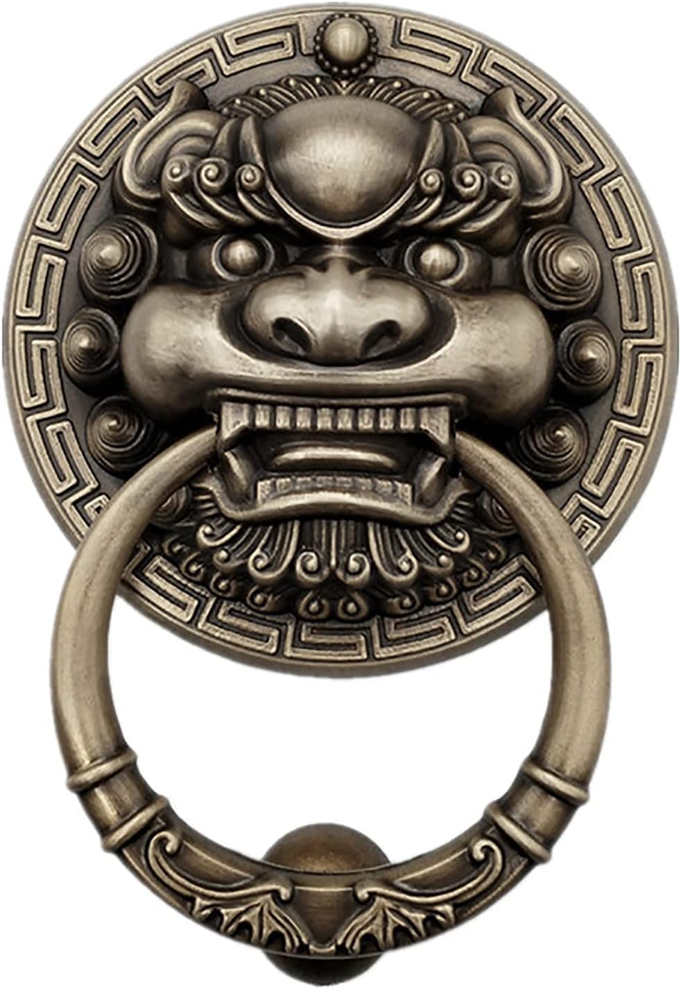 Lion Brass Door knockers for Front Door Gold Metal gate Handle Round Door Accessories rustproof for Wooden Door Bronze (Size: 20cm) (20cm)