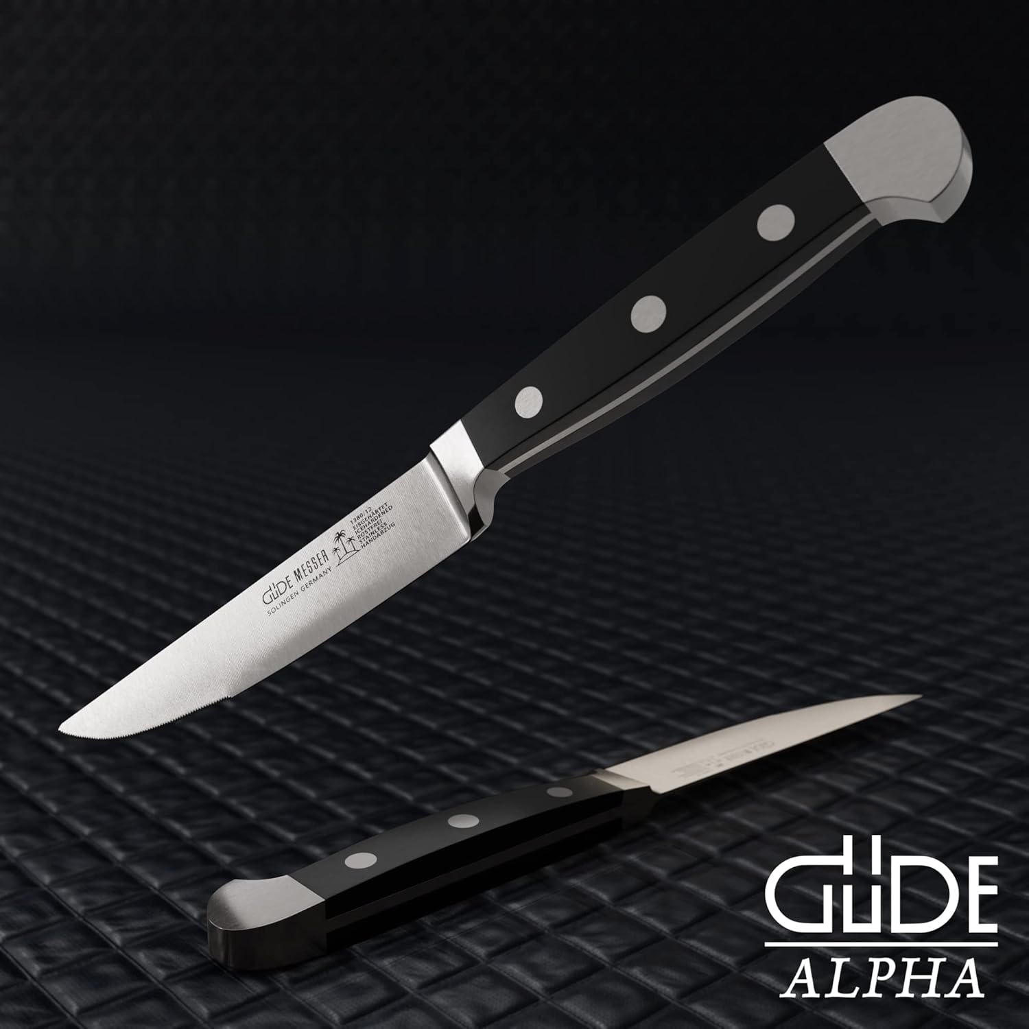 Güde Alpha Series Hand Forged/Serrated Porterhouse Steak Knife With Black Hostaform Handle 4-In, Made in Solingen, Germany Since 1910