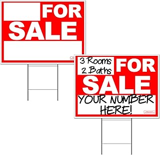 VIBE INK 2 Pack of Large 24"x18" FOR SALE (Red & White) Corrugated Plastic Yard Signs Double-Sided Digital Waterproof Print- Metal 9 Gauge H-Stake Rod INCLUDED- MADE IN AMERICA!!!