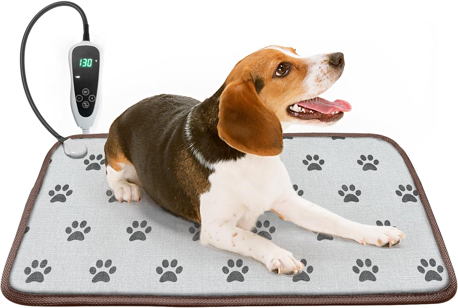 Dog Heating Pad for Dogs 28x18in Waterproof Pet Heating Pad Smart Thermostat Switch, Whelping Supplies Heated Dog Bed?Adding Wire Rope Wires Puppy Heating Pad Mat-Paw Print