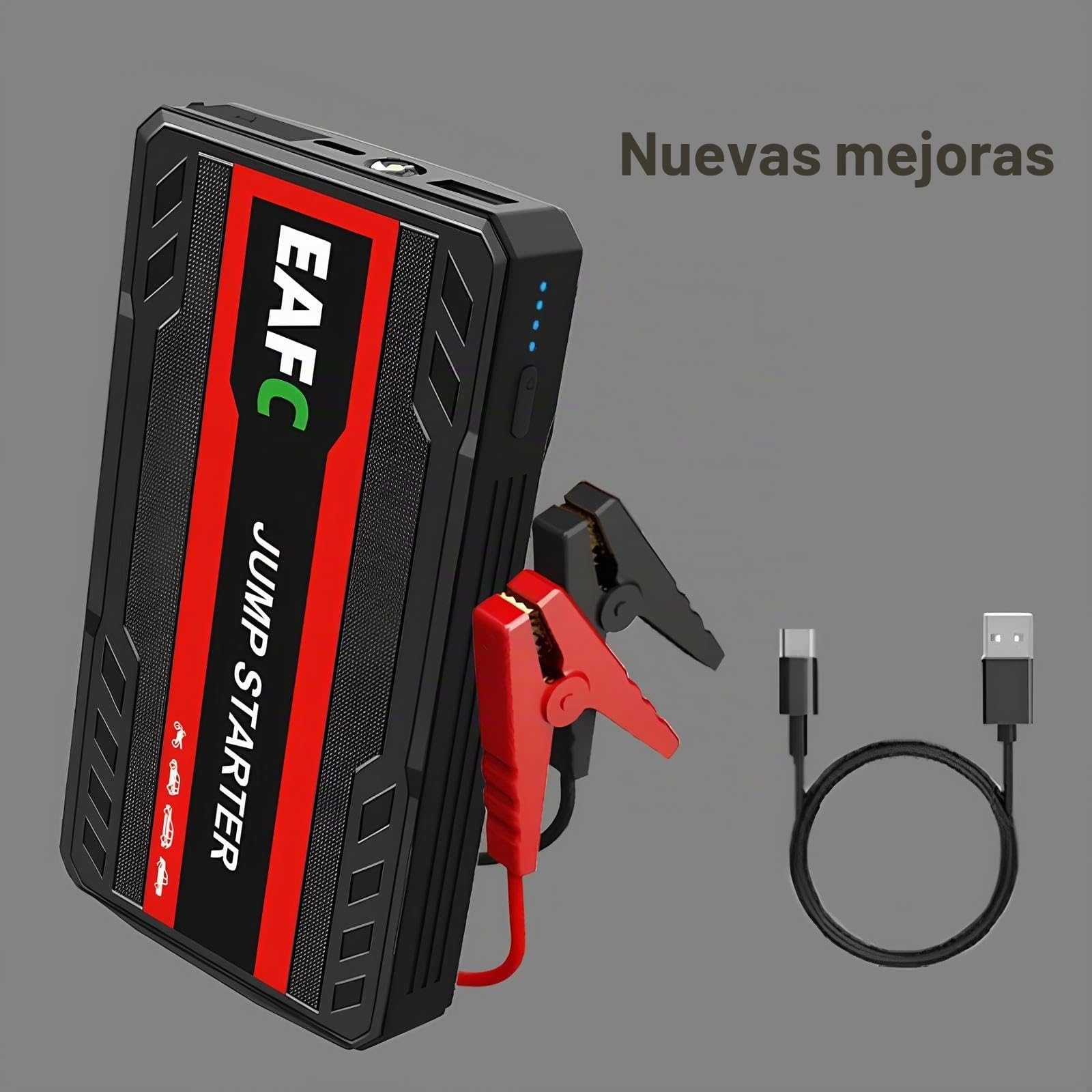 Arrancador de batería portátil EAFC de 12 V para Coche, 1500 A, para baterías de hasta 6 L de Gasolina, con luz LED, Puertos USB y Pinzas para Coches, Furgonetas y Camiones (Negro)