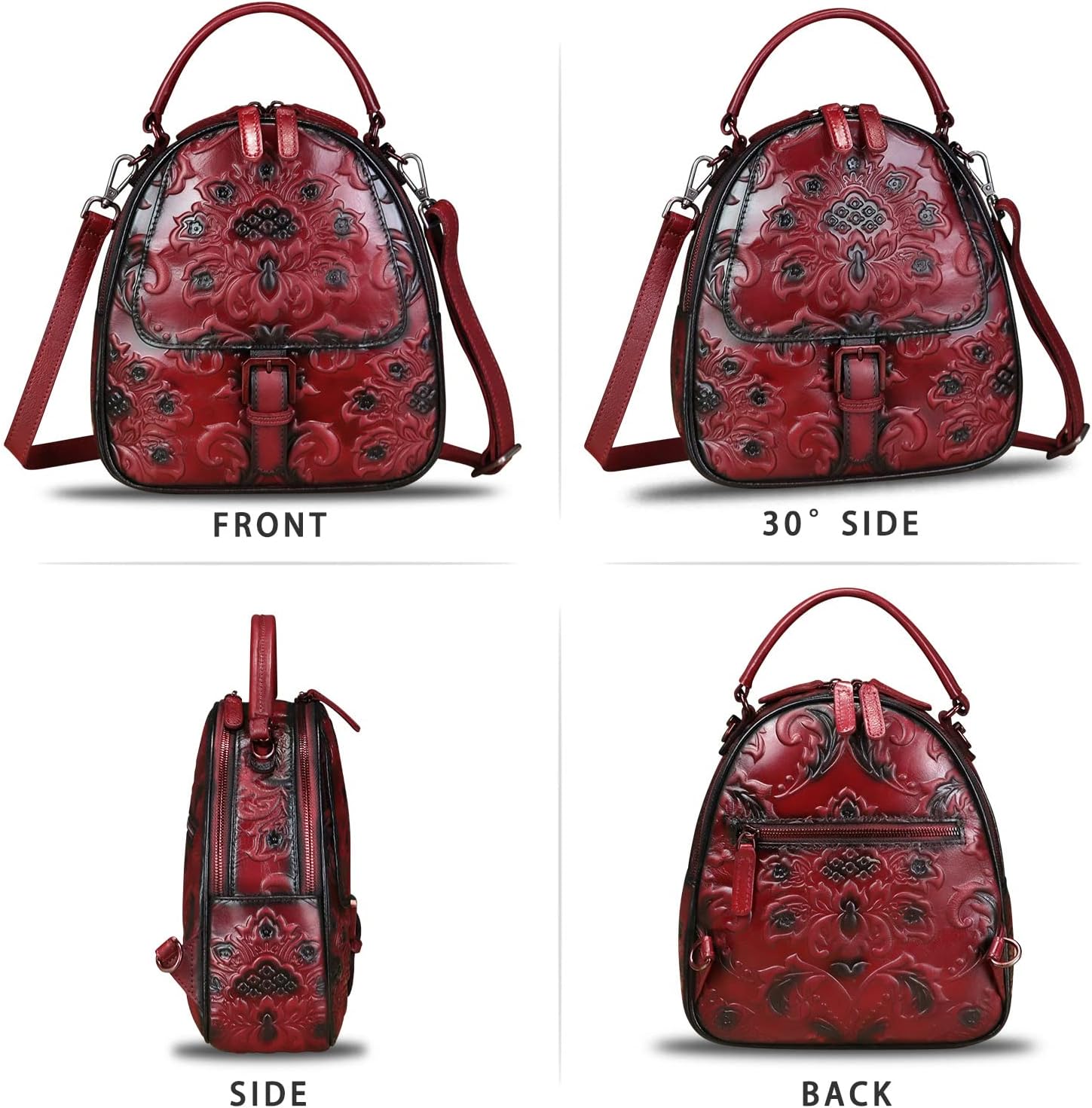 Genuine Leather Backpack for Women Crossbody Shoulder Bag Vintage Rucksack Fashion Knapsack Purse Daypack Bag (Red)