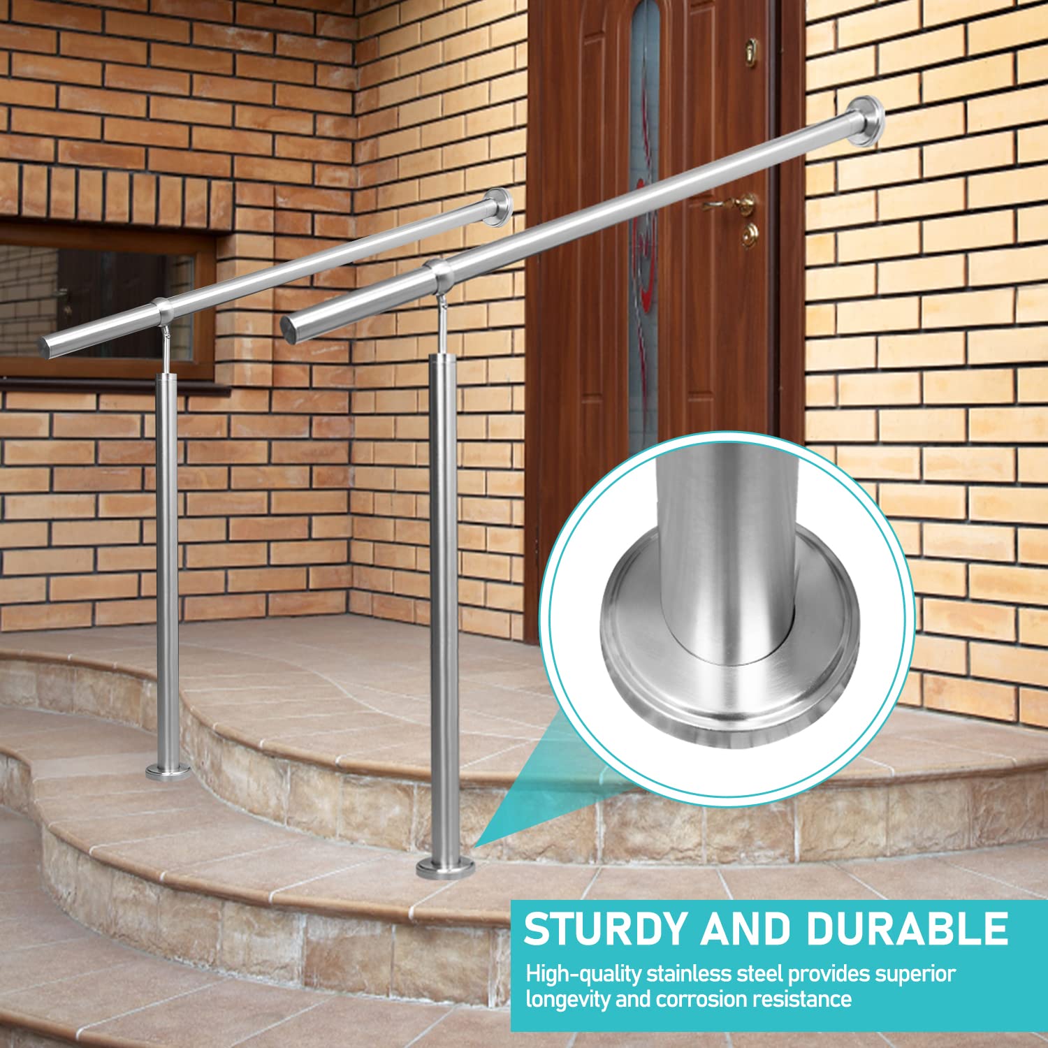 Randaco Barandilla de entrada de acero inoxidable de 80 cm, pasamanos para interiores y exteriores, pasamanos de pared, ángulo de montaje lateral ajustable