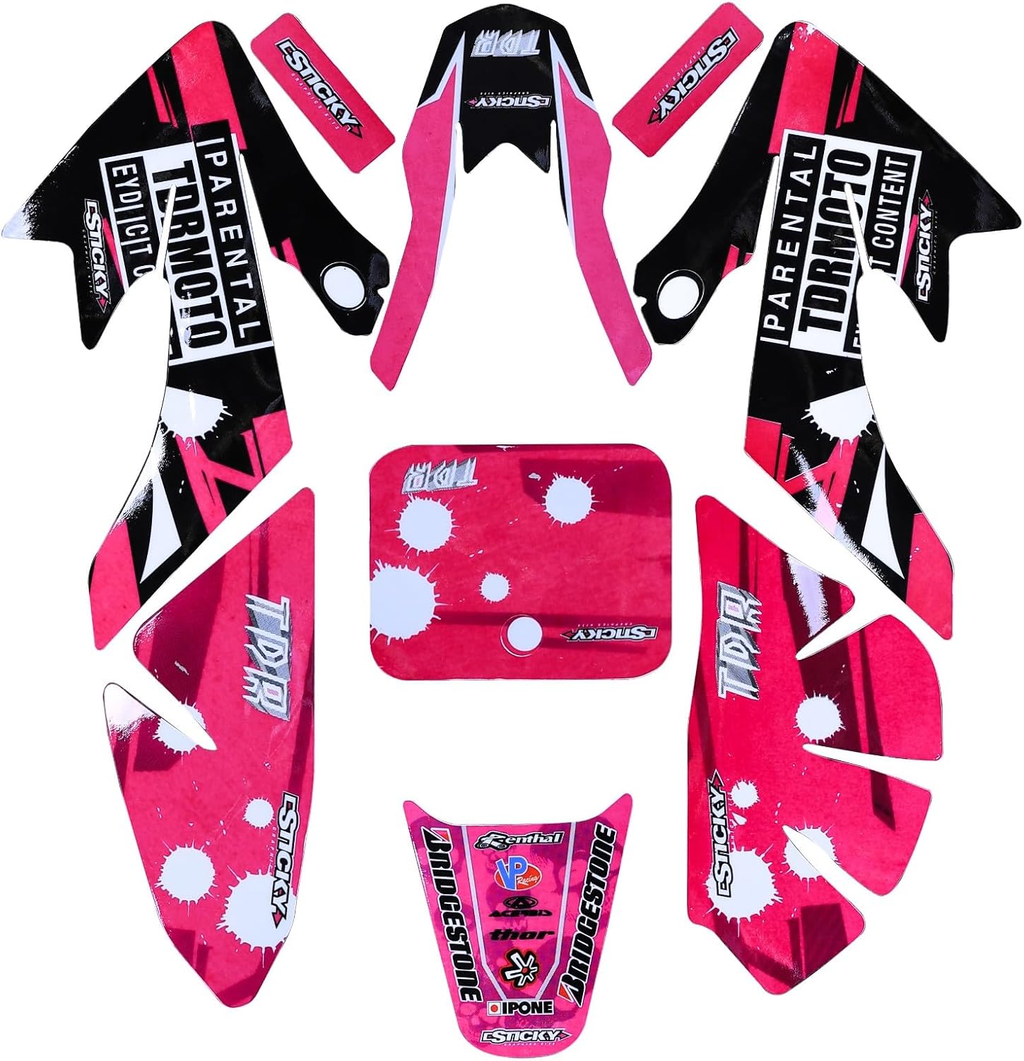 White Plastics Fender Fairing Kit with Pink Graphics and Flat Tall Seat for CRF50 XR50 SSR Coolster 110cc 125cc Dirt PIt Bike Motorcycle