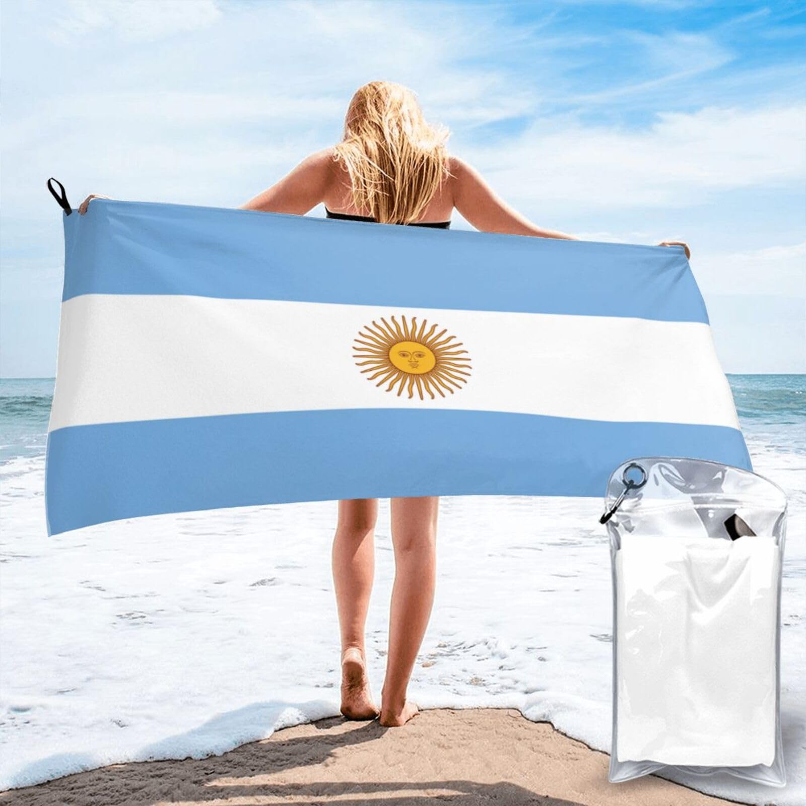 AYYQWE Argentine Flag Print Lightweight Towel For Men Women Travel Beach Camping Hiking Yoga Swimming Sports