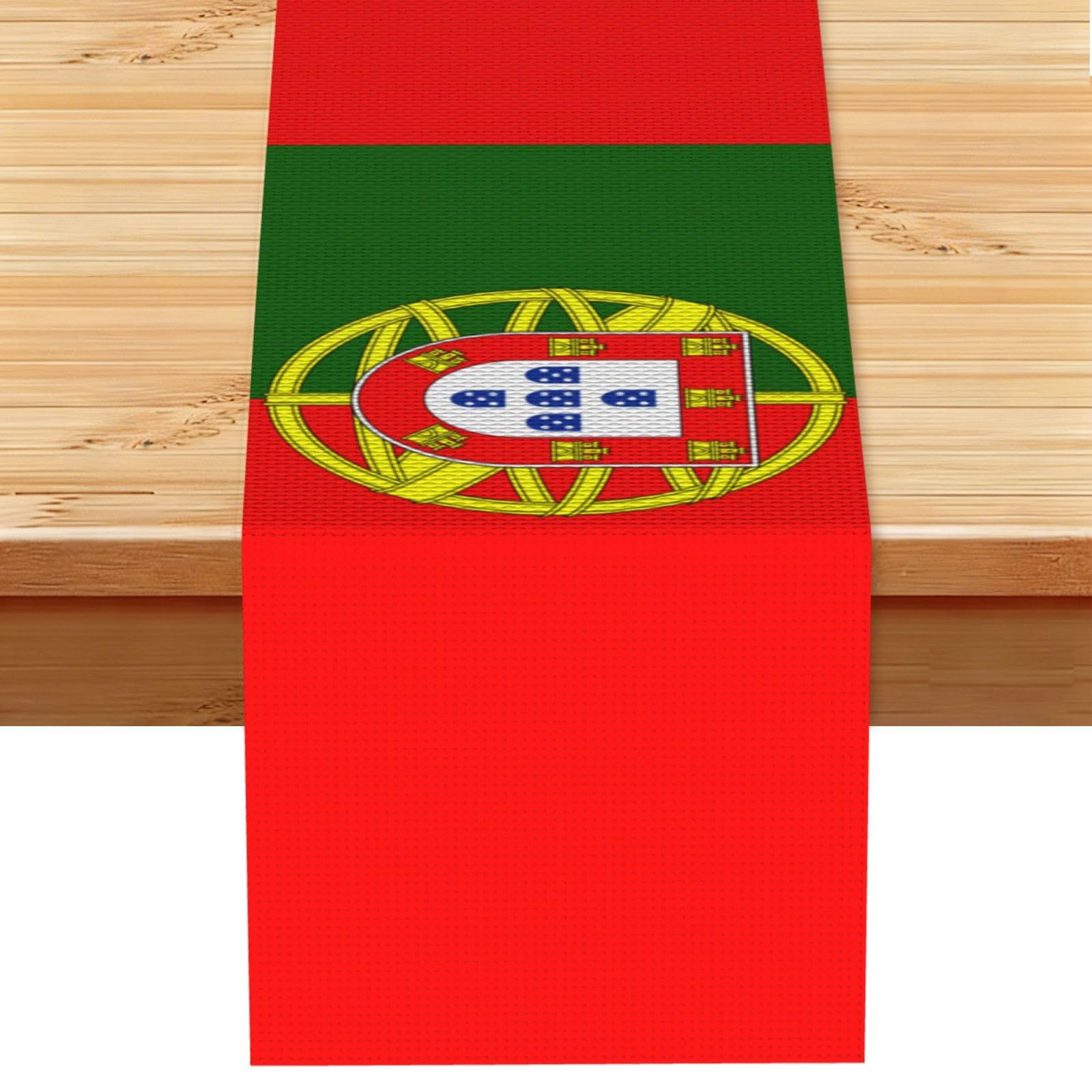 Portuguese flag Printed Dining Table Runner 13x72 Inch, Non-Fading Decor for Kitchen Dresser Fireplace Mantel