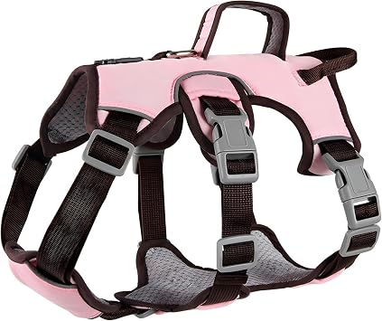 Dog Harness Soft Padded with Lift Handle and Leash Clip No Pull Escape Proof Reflective Vest Harnesses, Adjustable for Small Medium DogsPink,L