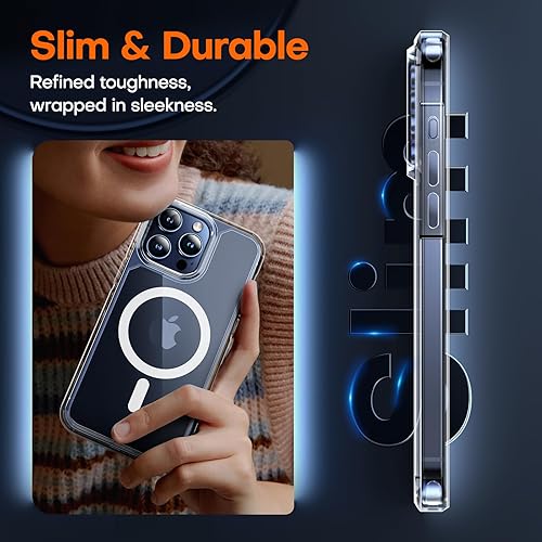 Miniatura 5 de TAURI Funda magnética 5 en 1 para iPhone 15 Pro Max, transparente, con 2 protectores de pantalla HD + 2 protectores de lente de cámara, [protección