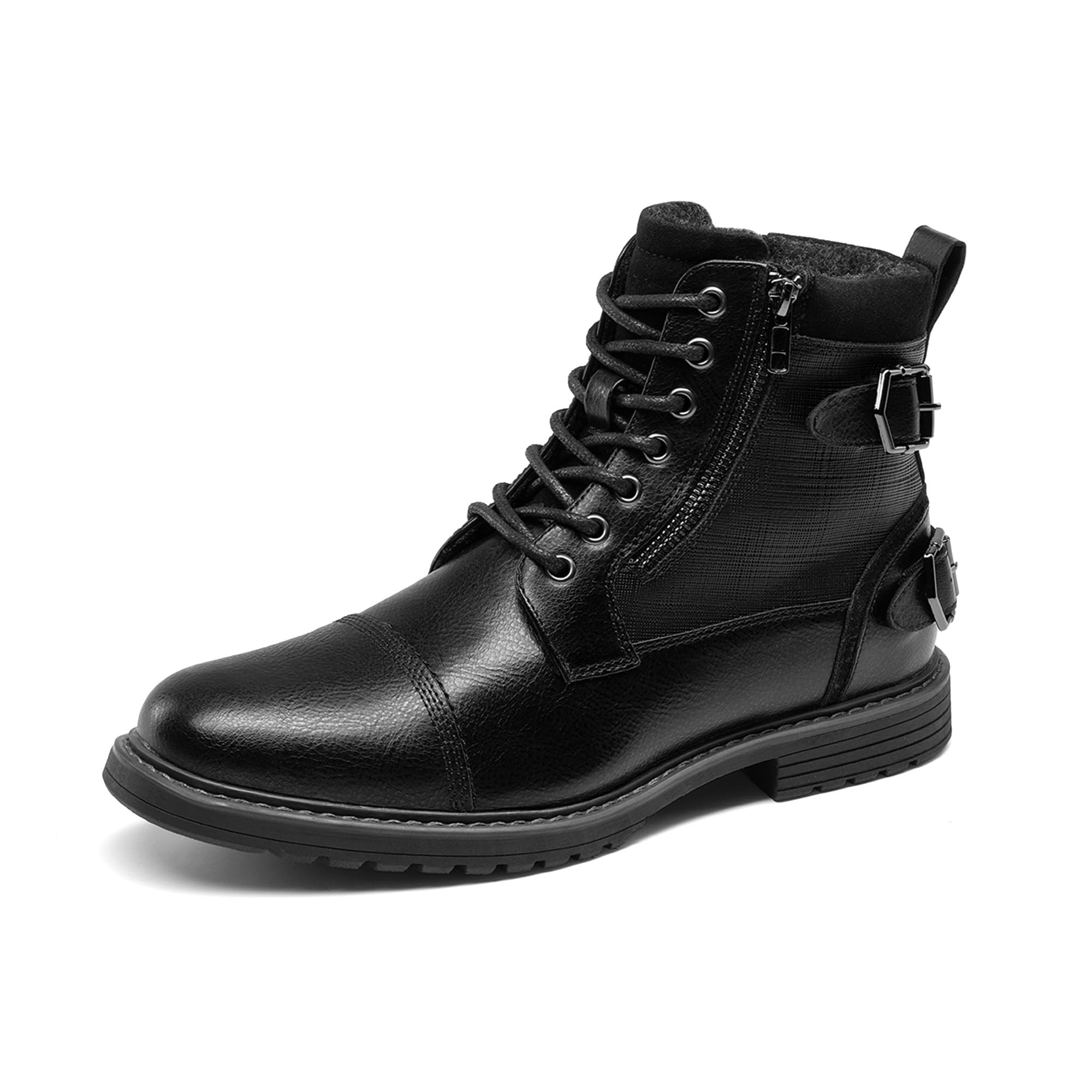 Bruno Marc Bottes de moto à lacets classiques pour homme avec fermeture éclair latérale